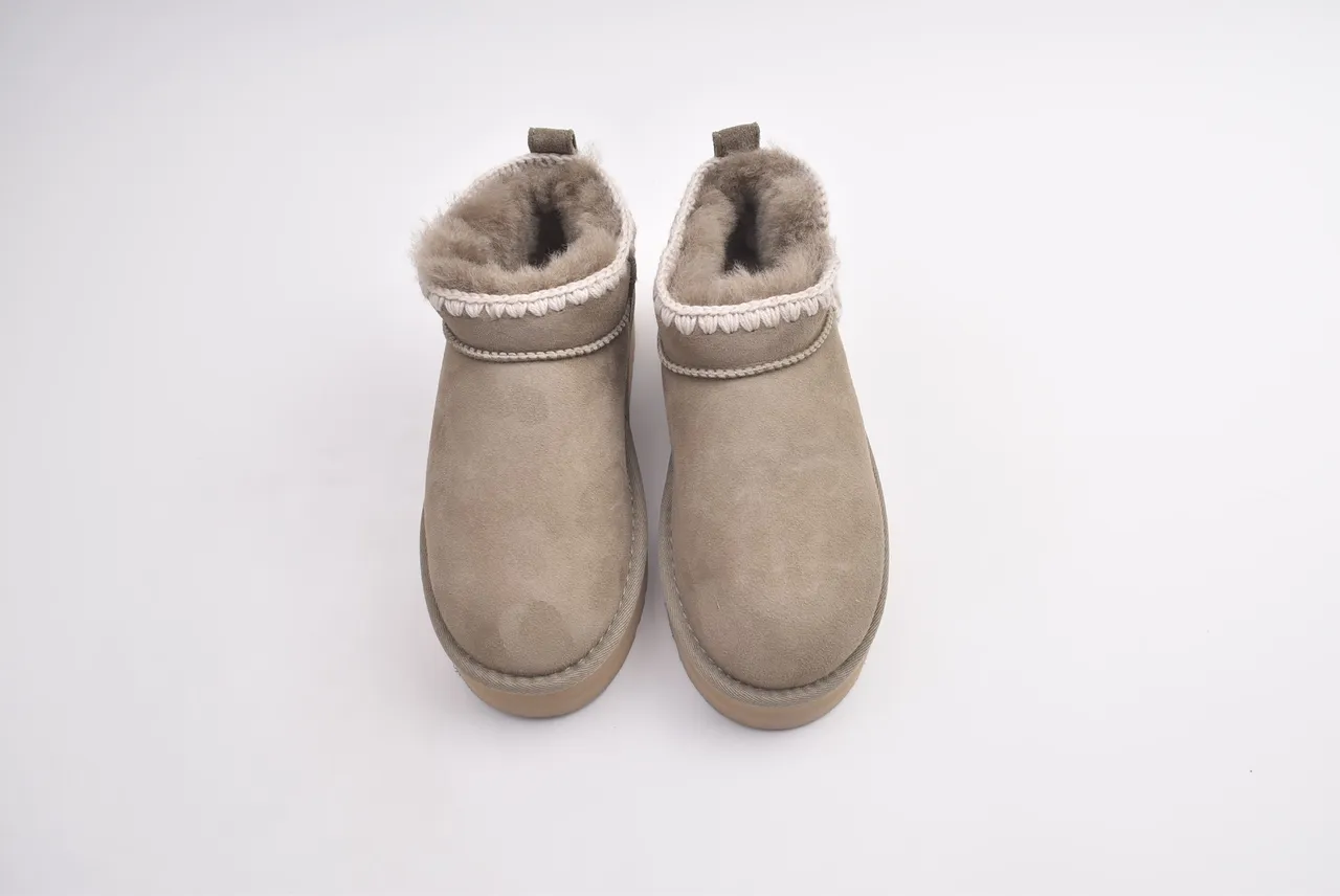 UGG Beige Brown Platform Sole Suede Upper Snow Boots