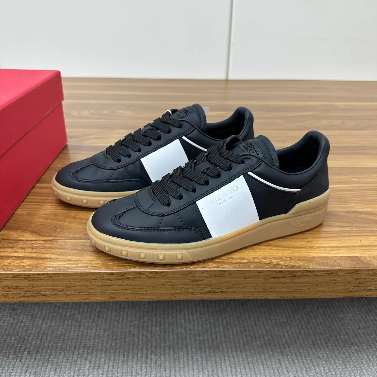 Valentino Garavani Black and White Leather Lifestyle Sneakers