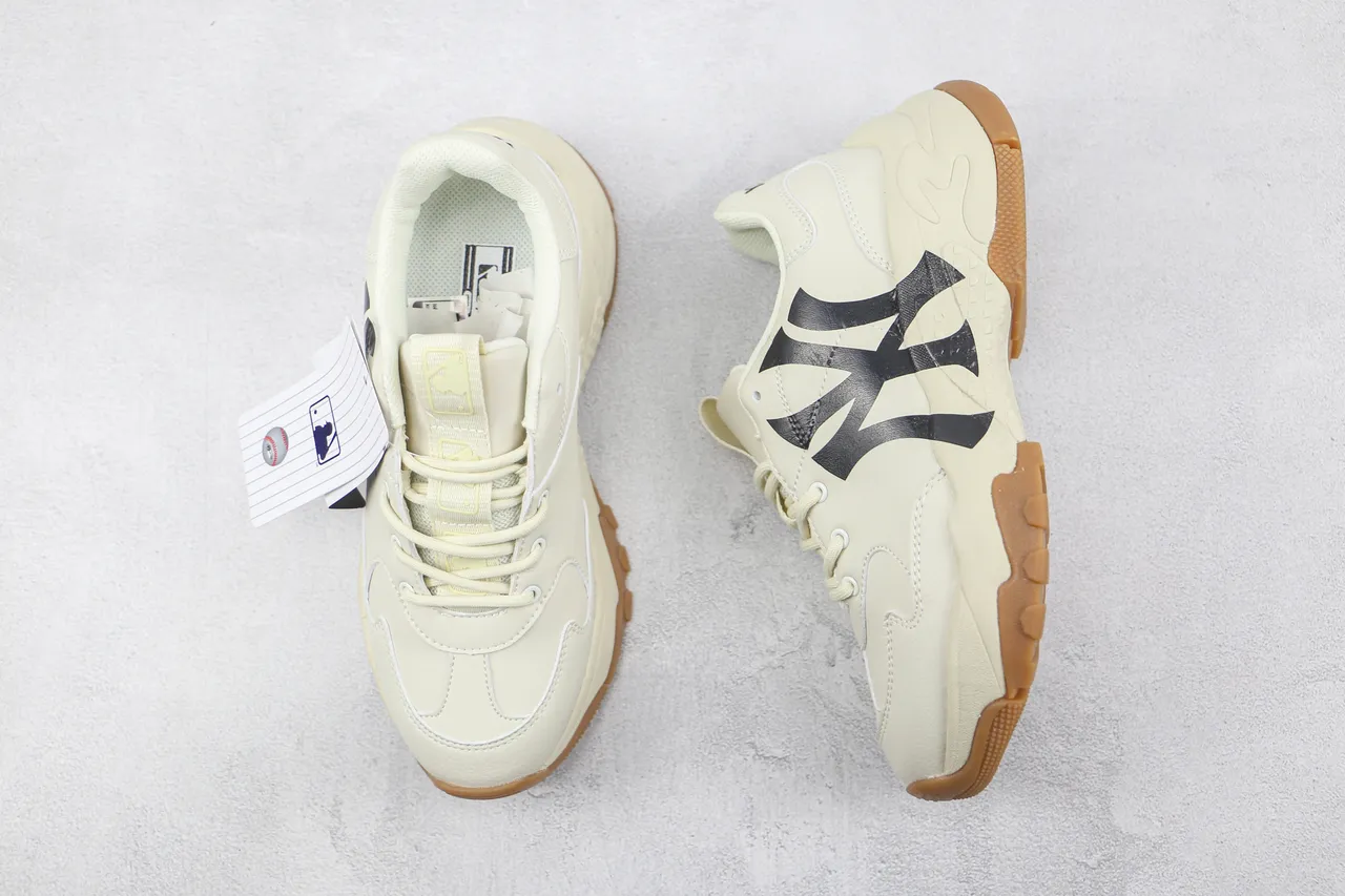New Era Beige Black Sole Oversized NY Logo Chunky Sneakers