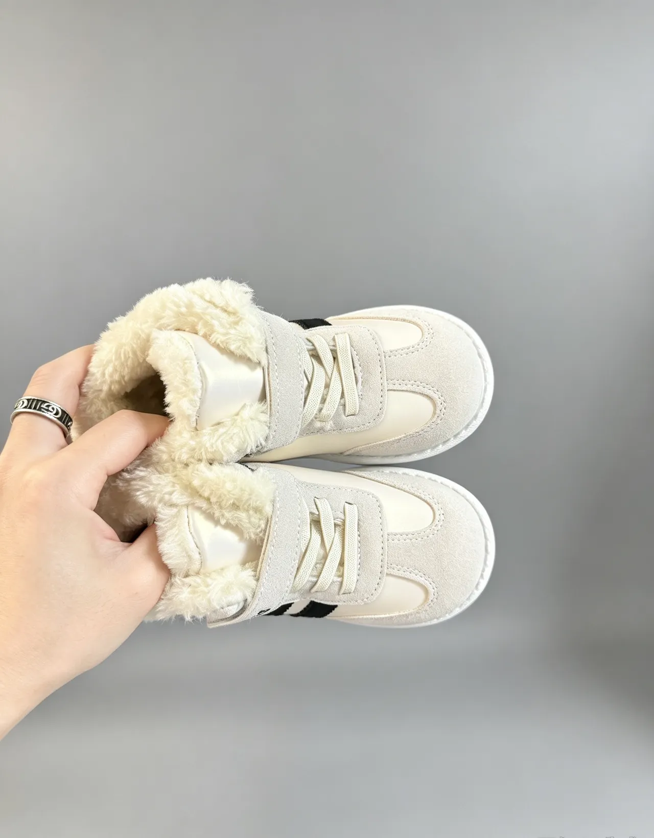 Adidas Brown White Fur-Lined Collar Three-Stripe Side Panel Snow Boots