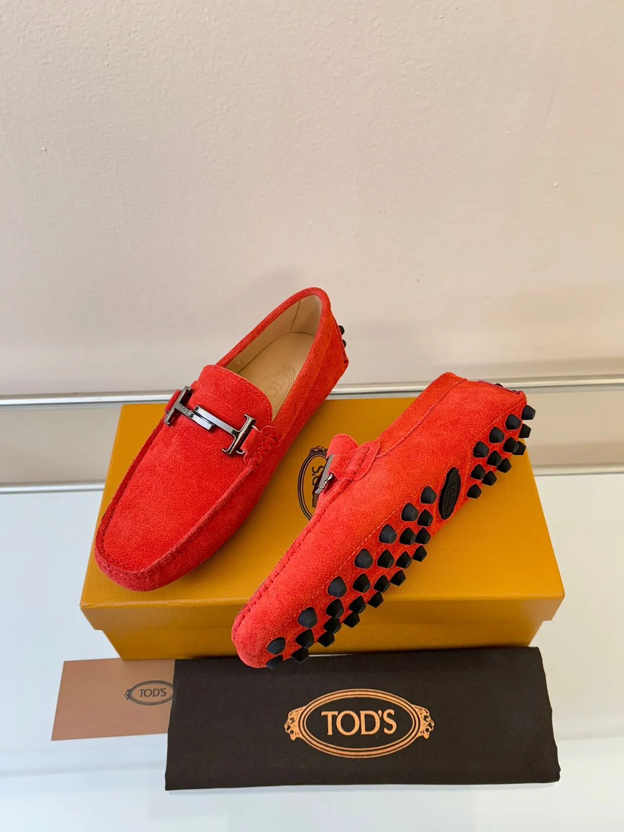 Tod's Gommino Loafer Red Suede H-Bar Loafers
