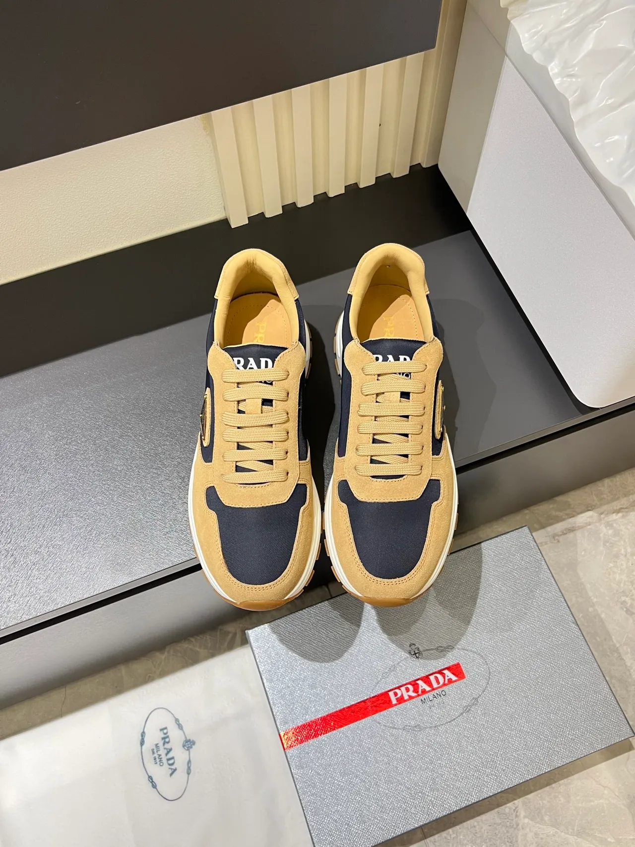 Prada Cloudbust Navy and Beige Lifestyle Sneakers
