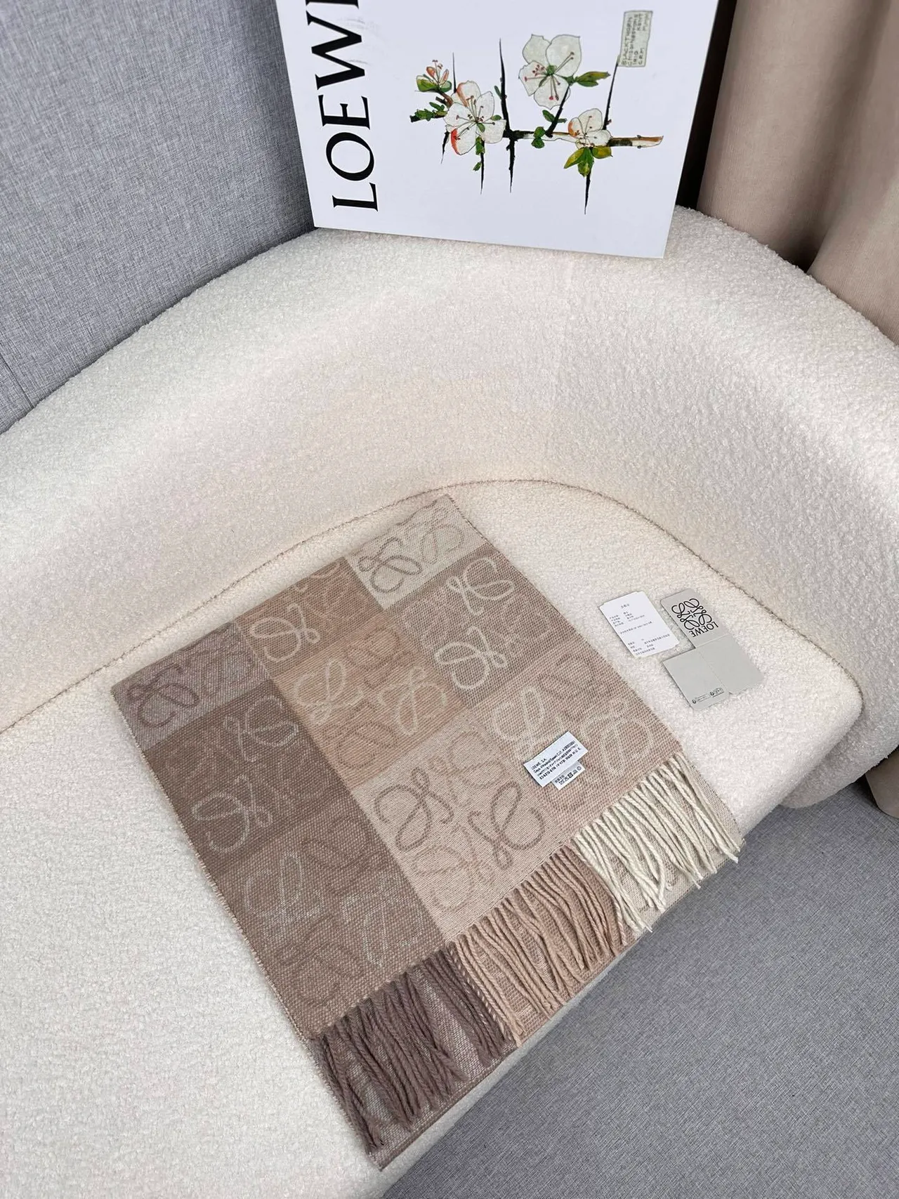 Loewe Anagram Monogram Tonal Beige Cashmere Scarf