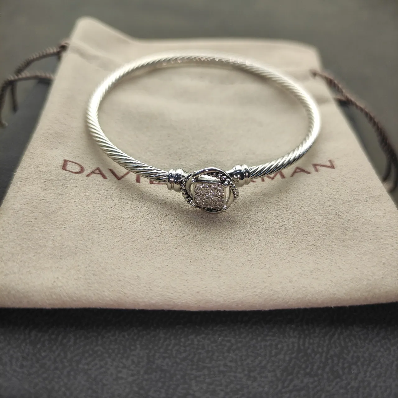 Tiffany & Co. HardWear Twisted Cable Pavé Heart Clasp Silver Bracelet