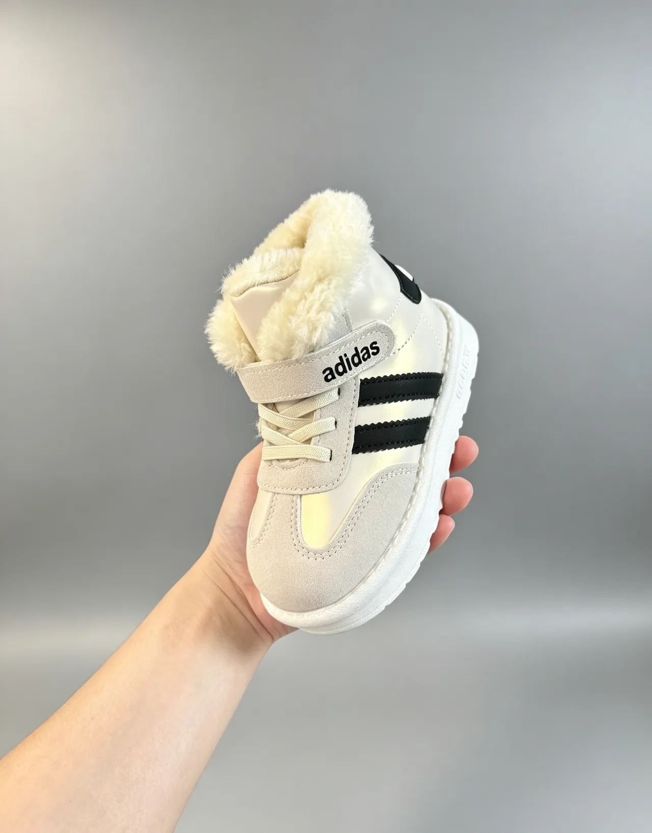 Adidas Brown White Fur-Lined Collar Three-Stripe Side Panel Snow Boots