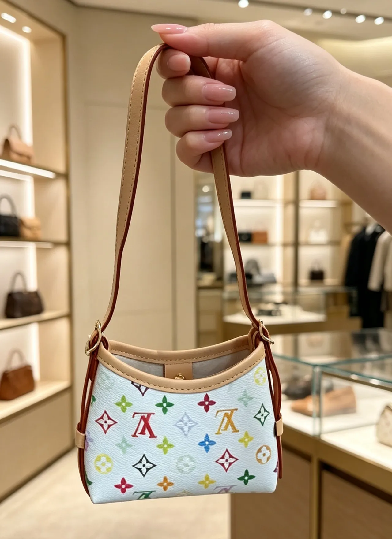 Louis Vuitton Multicolor Beige Structured Mini Shoulder Curved Top Edge Underarm Bag
