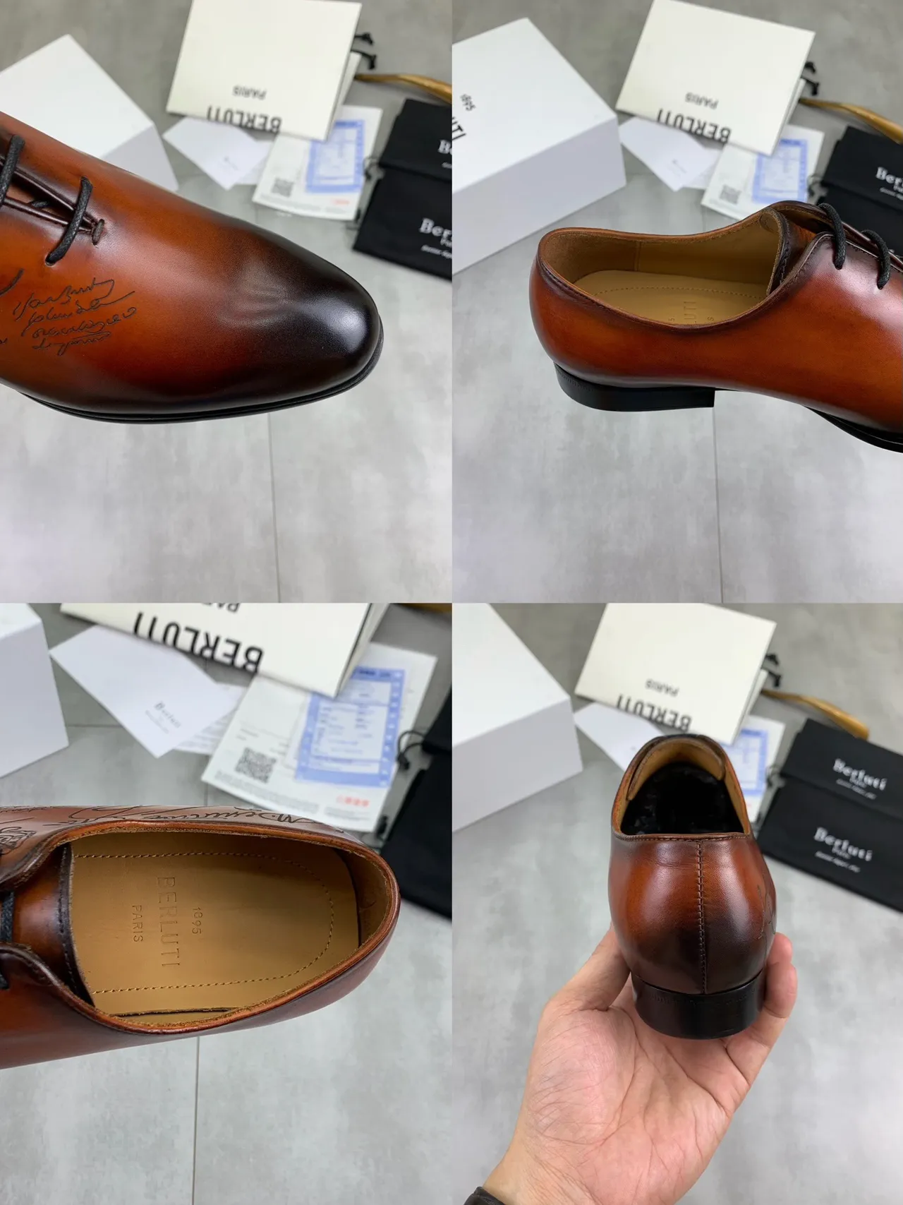 Berluti Brown Black Hand-Engraved Script Two-Tone Patina Leather Oxford Shoes