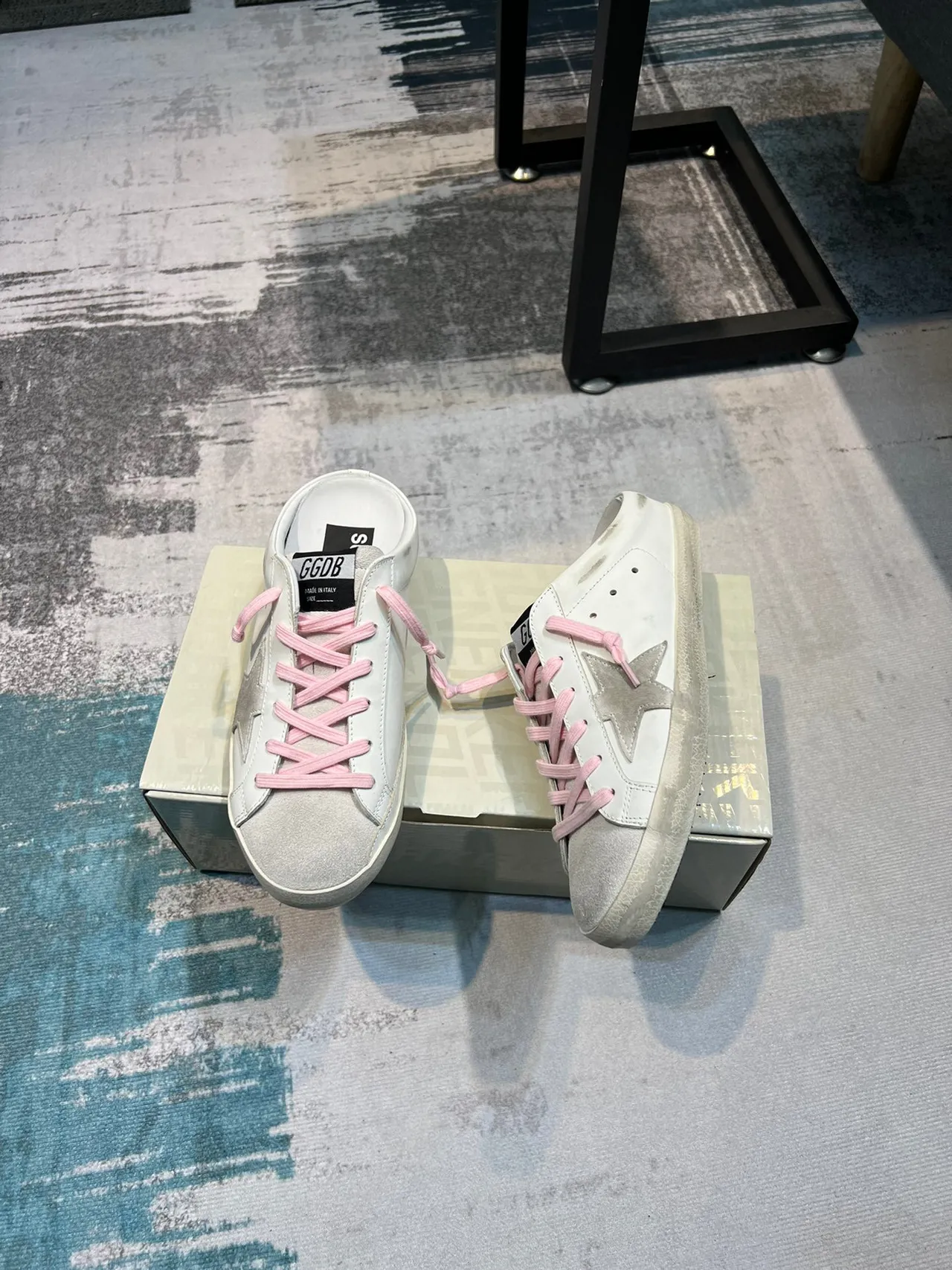 Golden Goose Super-Star Mule White Pink Distressed Leather Laces Lifestyle Sneakers