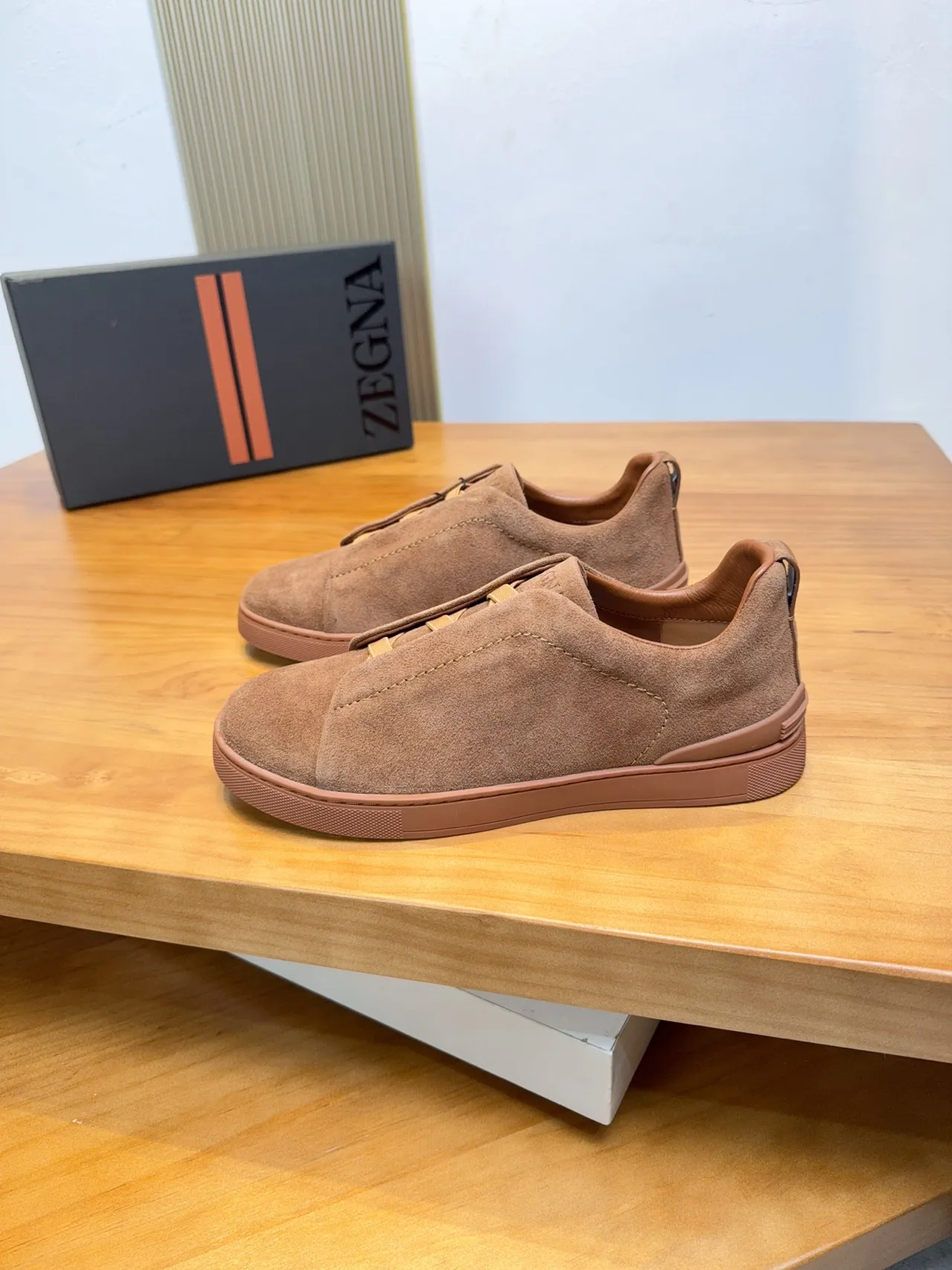 Zegna Suede Slip-On Brown Lifestyle Sneakers