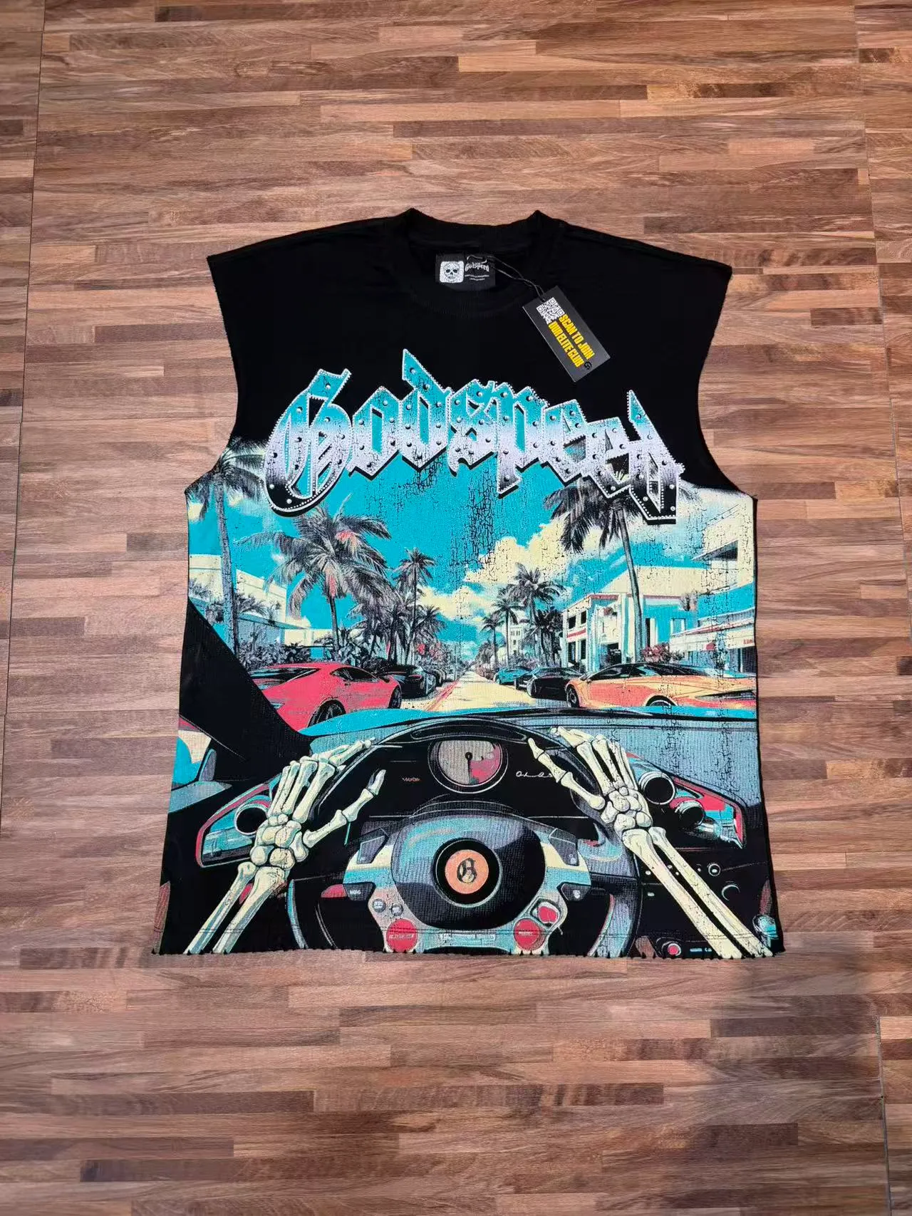 Black Graphic-Print Sleeveless Vest Top