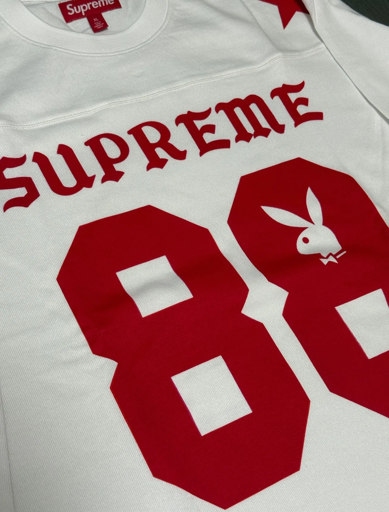 Supreme White Red Long-Sleeve Crewneck Jersey