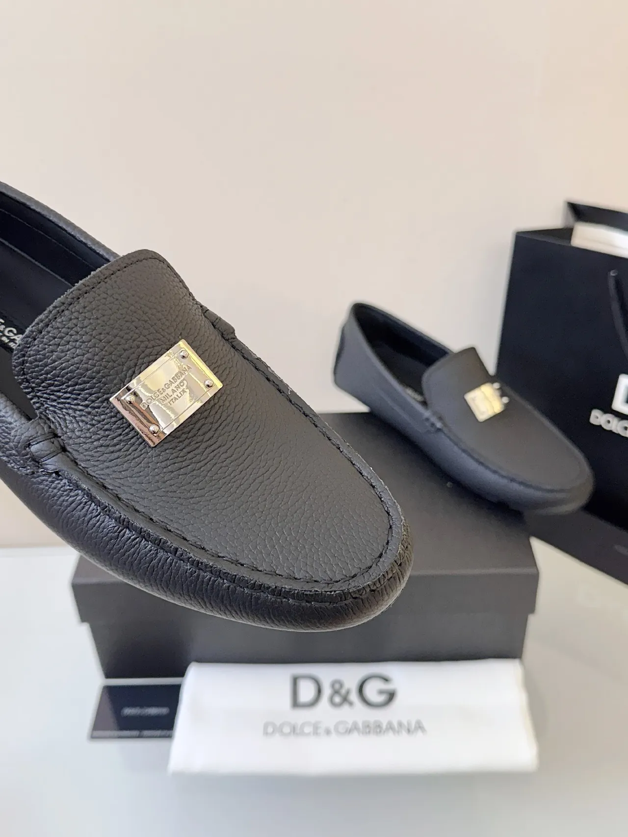 Dolce & Gabbana Portofino Black Pebbled Leather Loafer