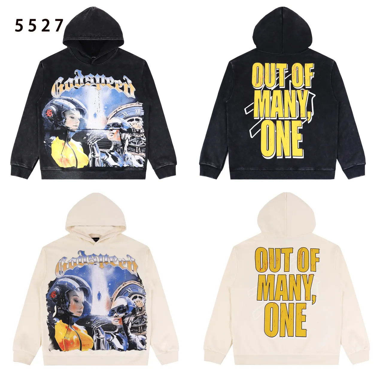 Godspeed Out of Many, One Distressed Graphic Hoodie