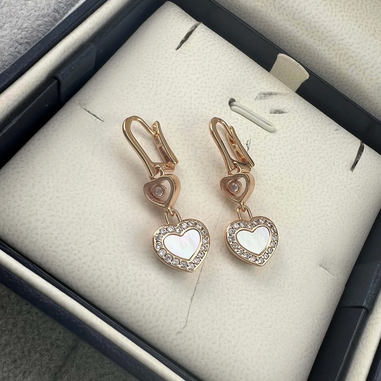 Chopard Happy Hearts Rose Gold Mother-of-Pearl Pavé Crystal Earrings