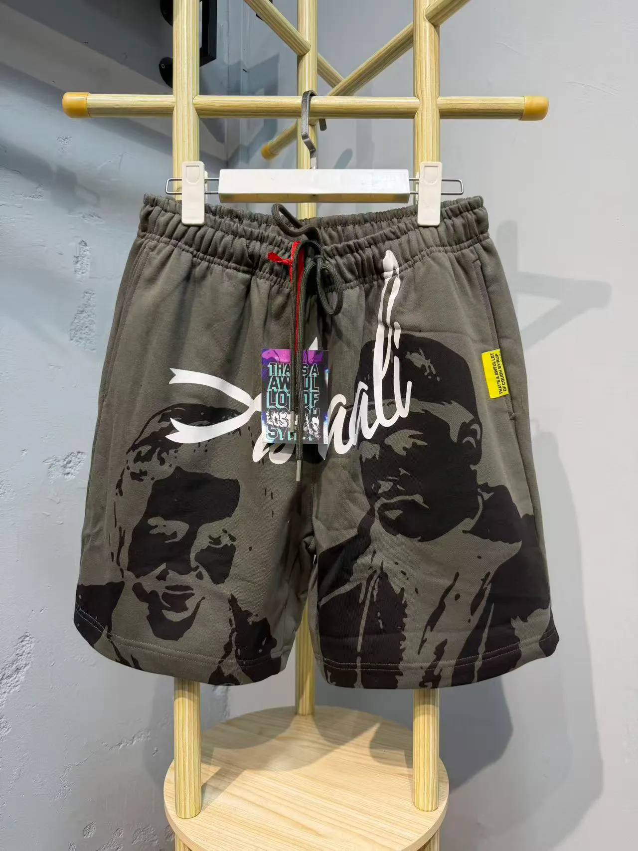 Graphic-Print Elastic-Waist Drawstring Shorts