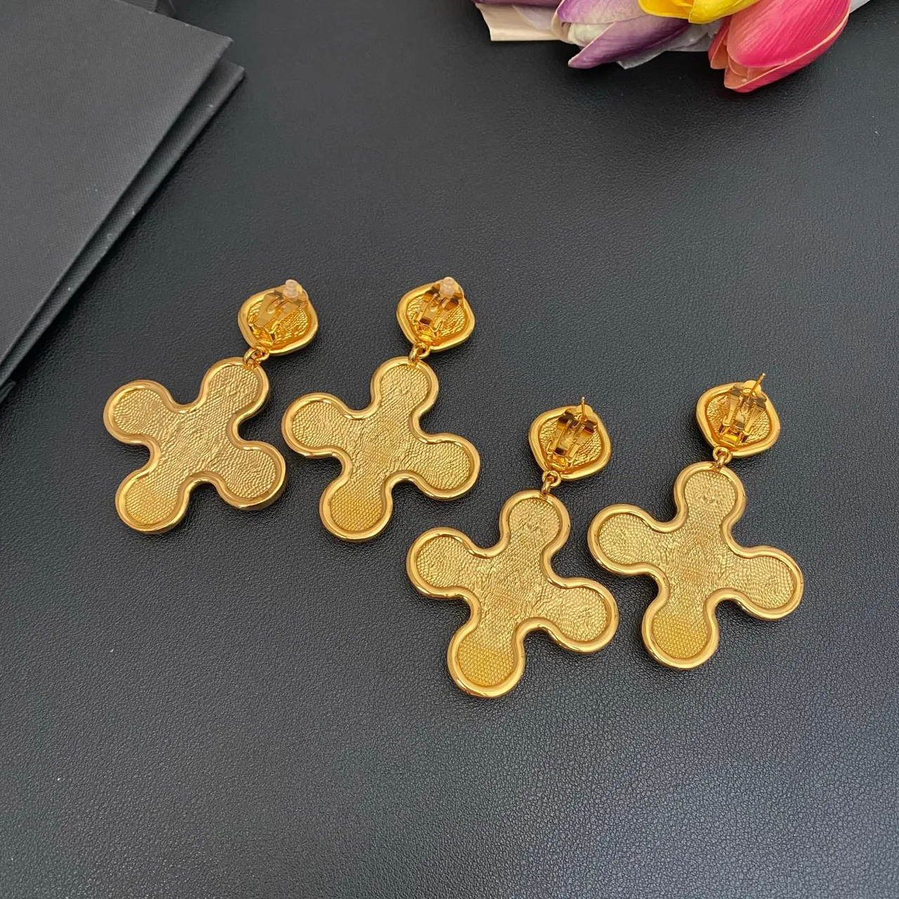 Saint Laurent Crystal Cross Cluster Gold-Tone Earrings