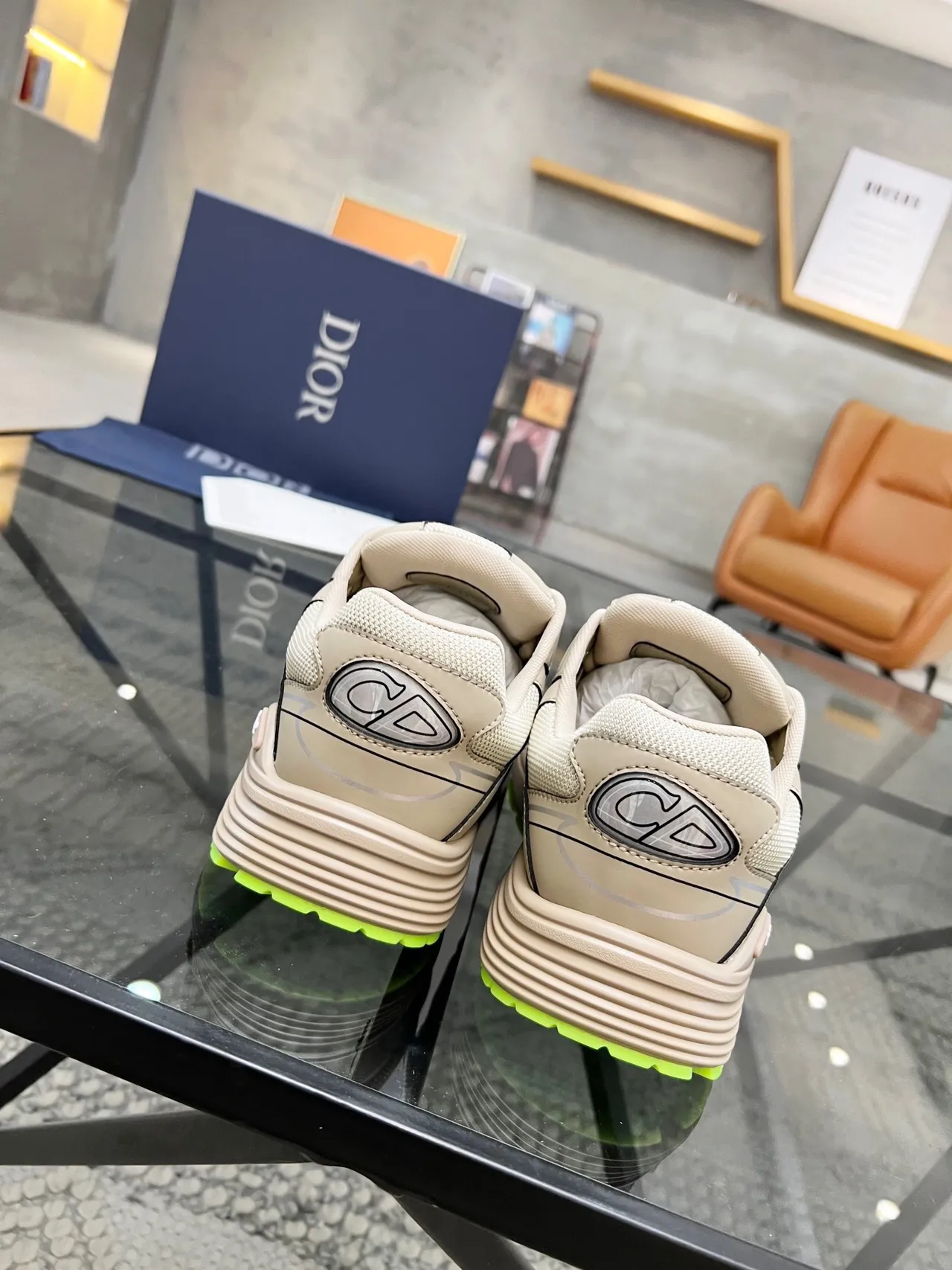 Dior B23 Beige Green Sole Oversized CD Logo Chunky Sneakers