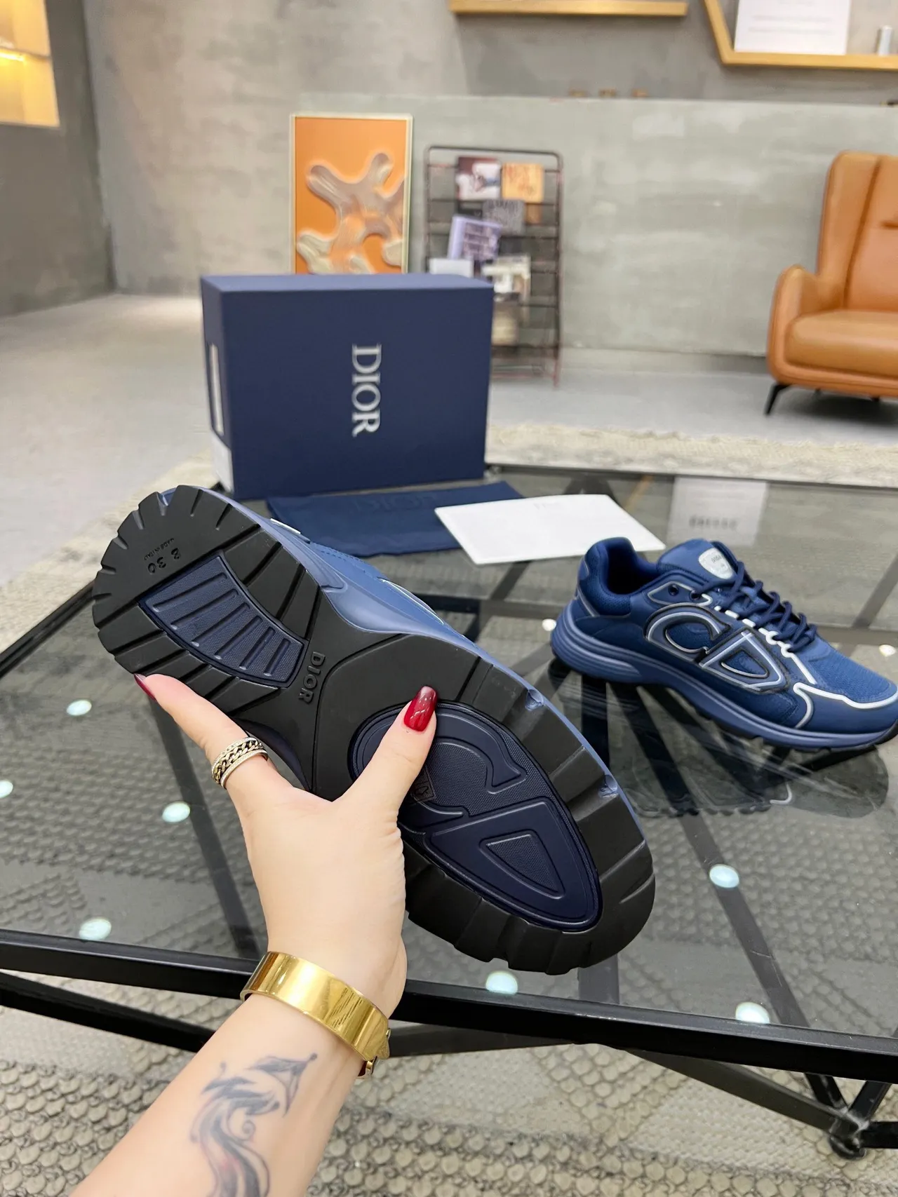 Dior Navy White Chunky Midsole Mesh And Synthetic Upper Lifestyle Sneakers