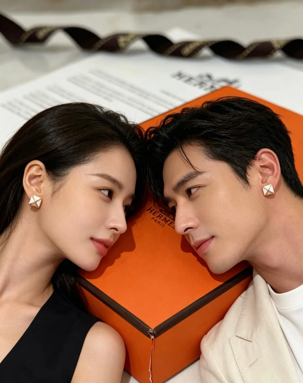 Hermès Collier de Chien White Gold Square Enamel X Motif Earrings