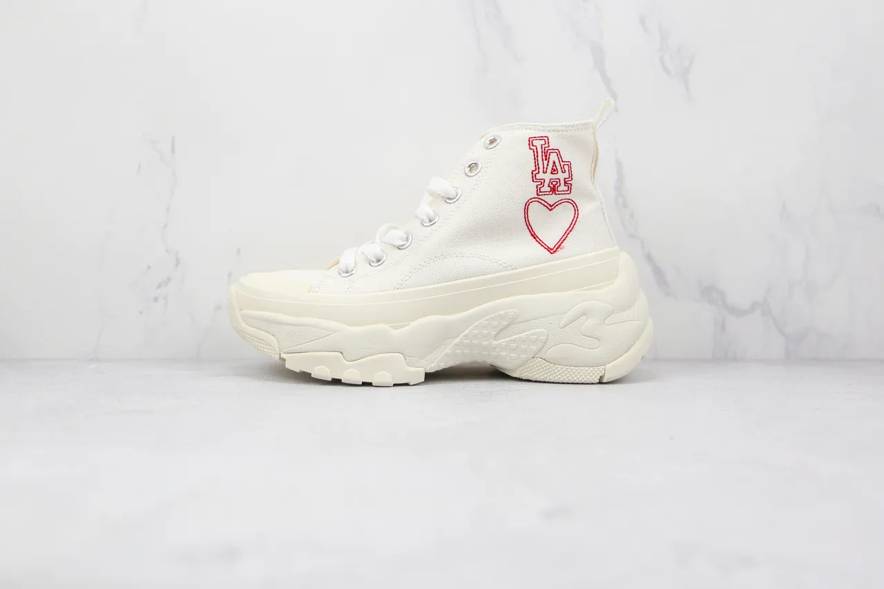 Converse White Red High-Top Canvas Platform Sole Chunky Sneakers