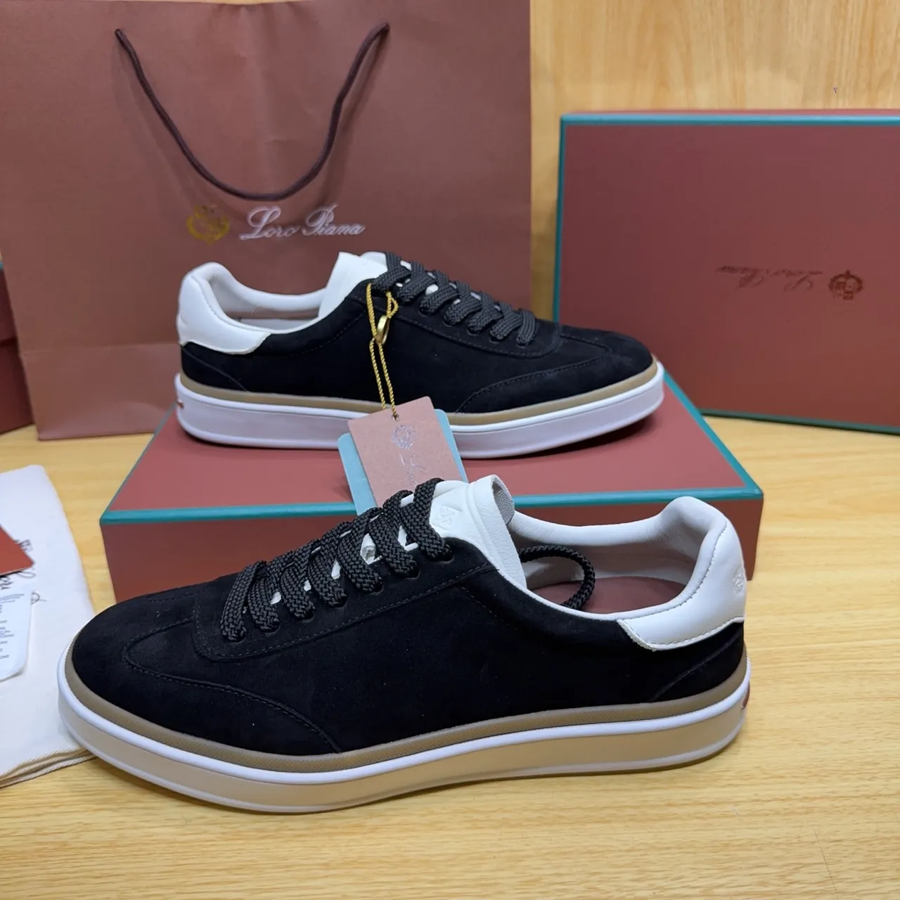 Loro Piana Black Suede White Collar Lifestyle Sneakers