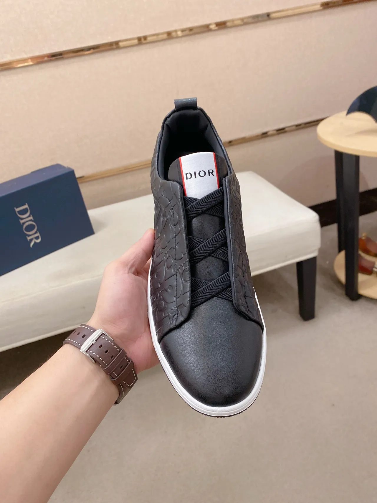 Dior B23 Monogram Slip-On Black and White Lifestyle Sneakers