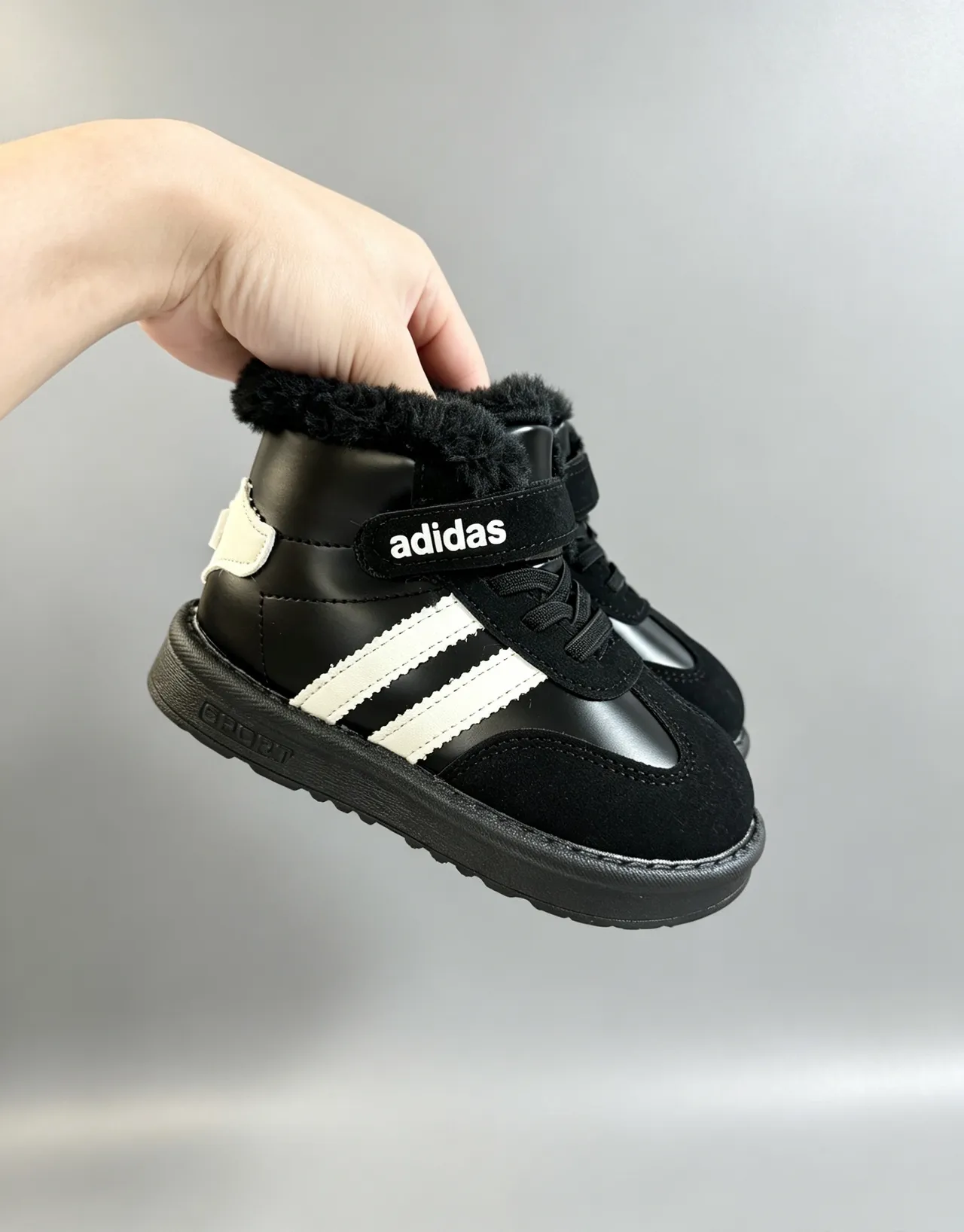 Adidas Brown White Fur-Lined Collar Three-Stripe Side Panel Snow Boots