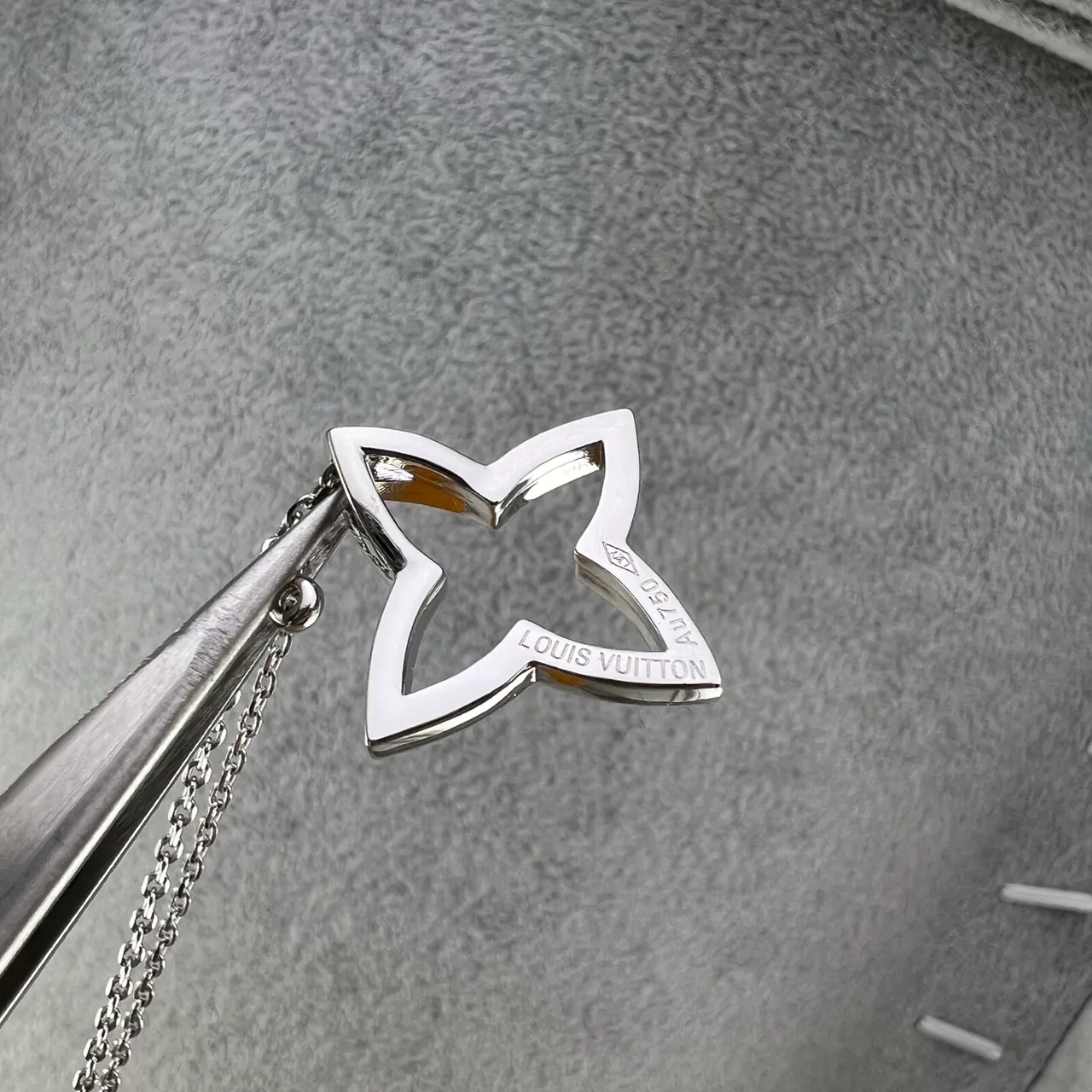 Louis Vuitton Monogram Star Gold Silver Openwork Pendant Pavé-Set Stones Necklace