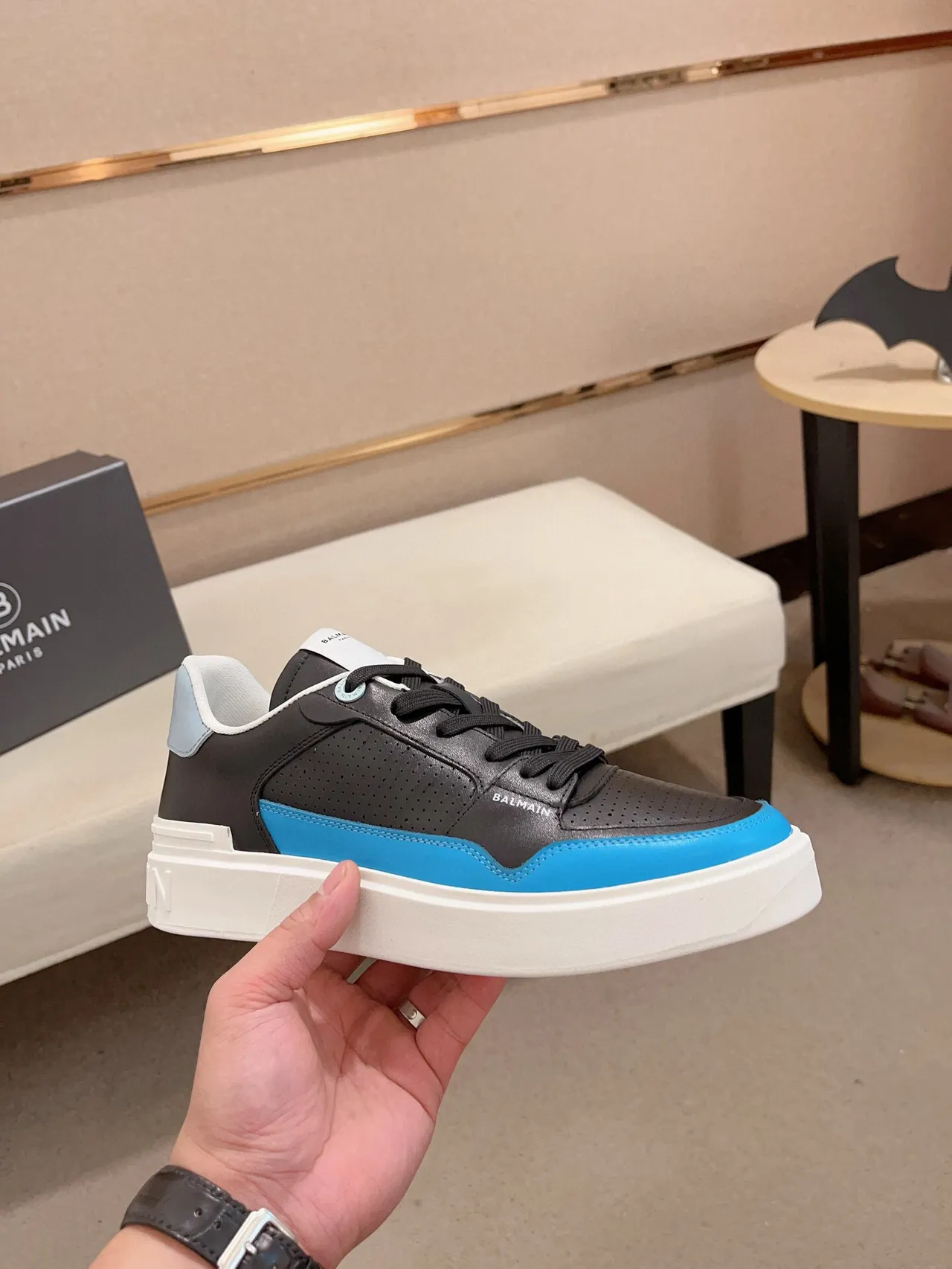 Balmain B-Court Black and Blue Platform Lifestyle Sneakers