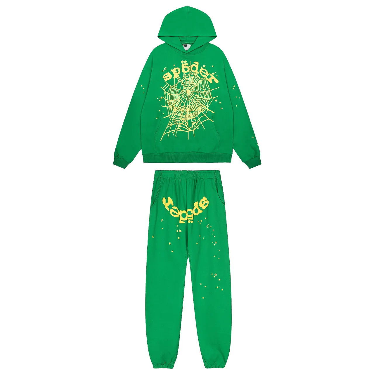 Green Yellow Graphic-Print Hooded Tracksuit