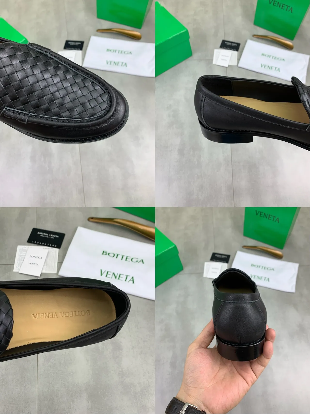 Bottega Veneta Black Beige Woven Intrecciato Leather Moc-Toe Stitching Loafer