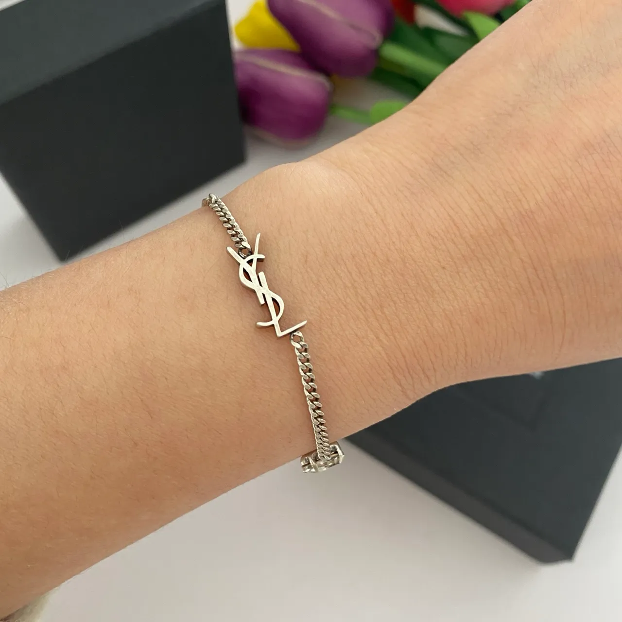 Saint Laurent Monogram Chain Silver Gold Charm Bracelet