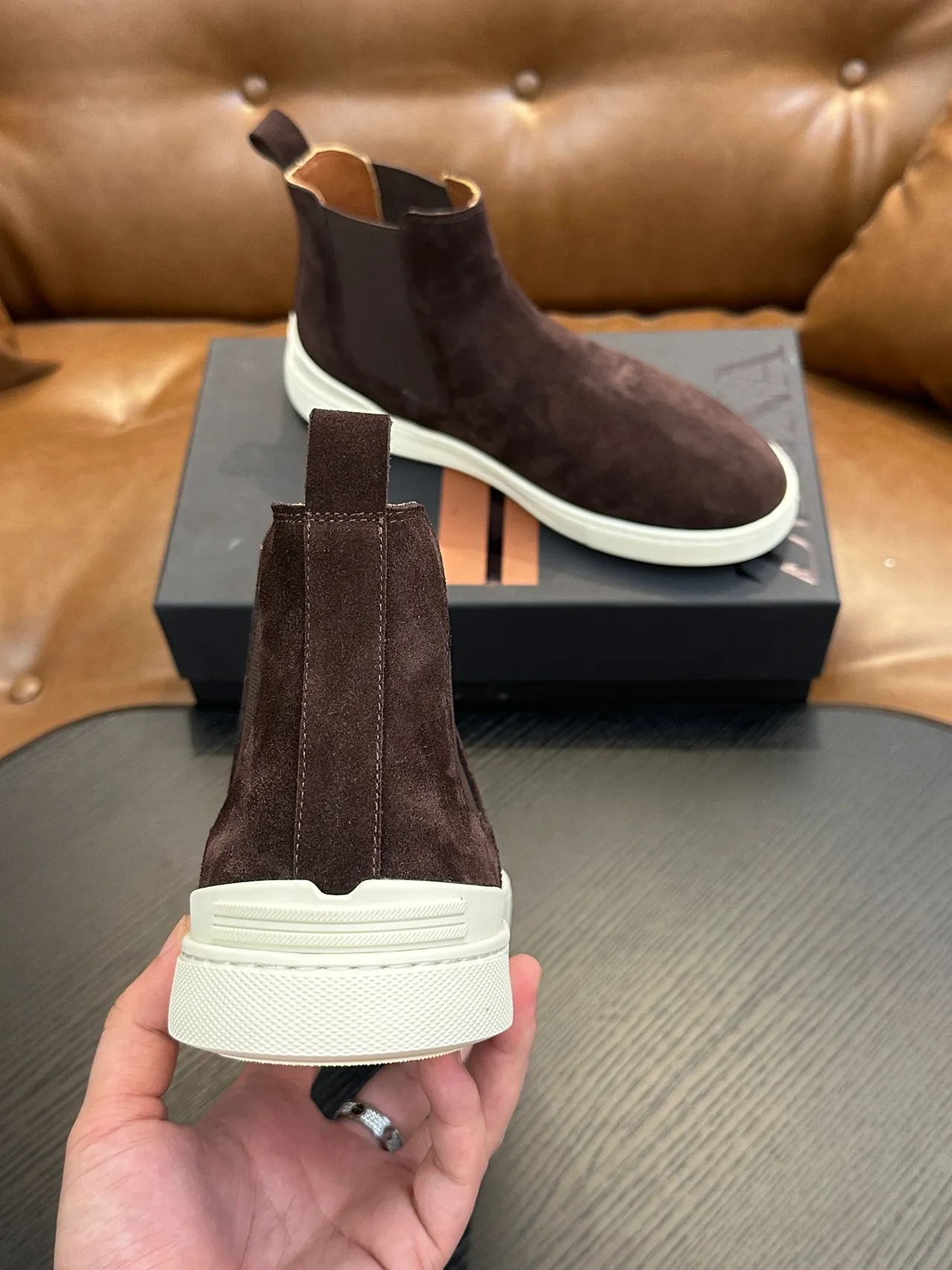 Zegna Brown Suede Chelsea Boots