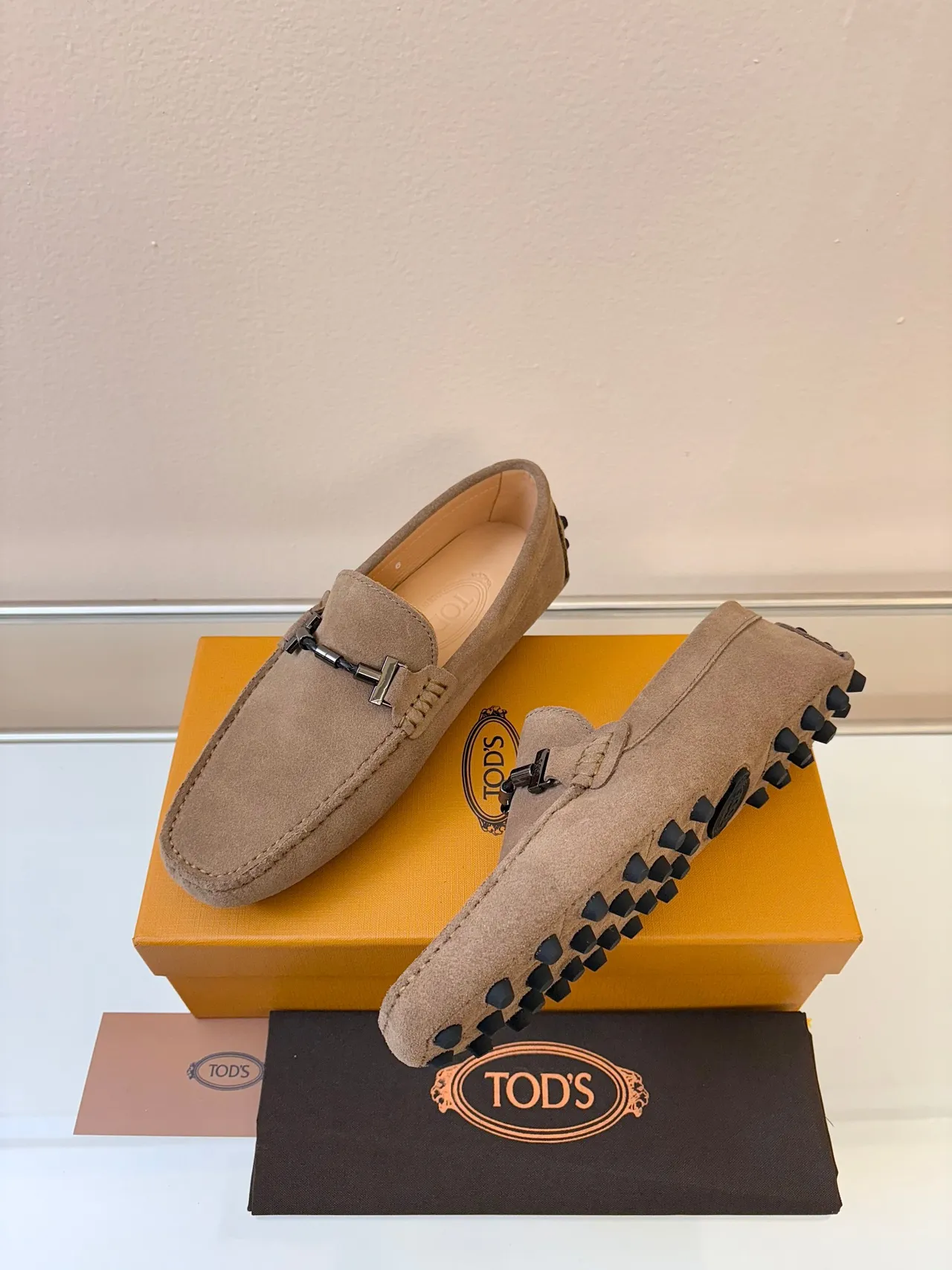 Tod's Gommino Loafer Tan Suede Horsebit Stud Sole Loafers
