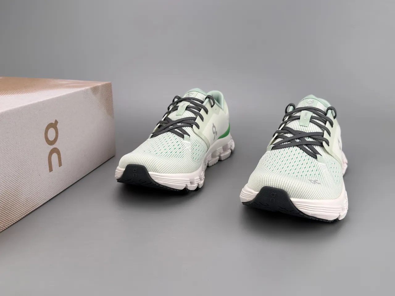 On Green White Engineered Knit Upper Segmented CloudTec Midsole Sneakers