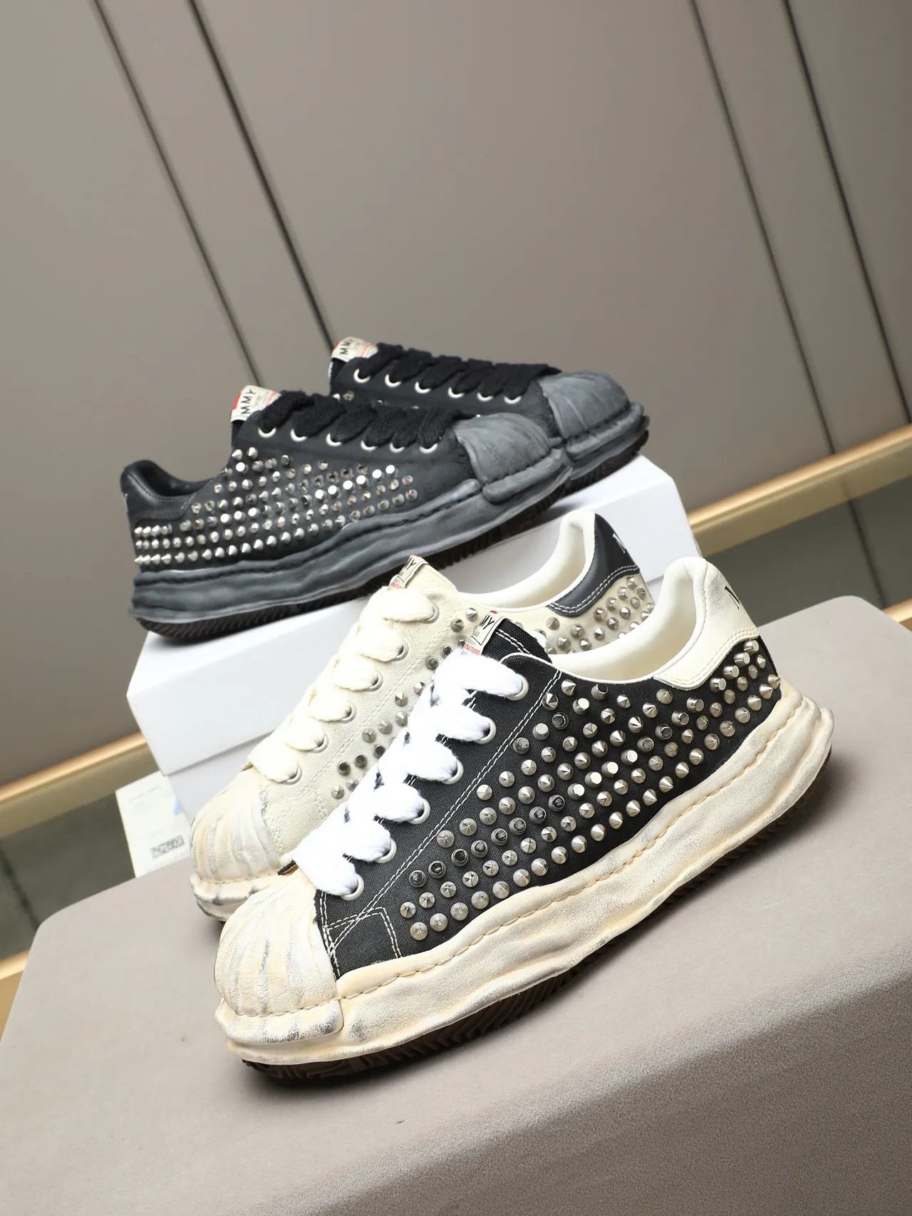 Maison Margiela MM6 Black Gray Studded Deconstructed Lifestyle Sneakers