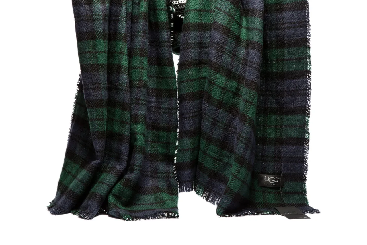 Green Black Plaid Pattern Wool-Like Texture Scarve