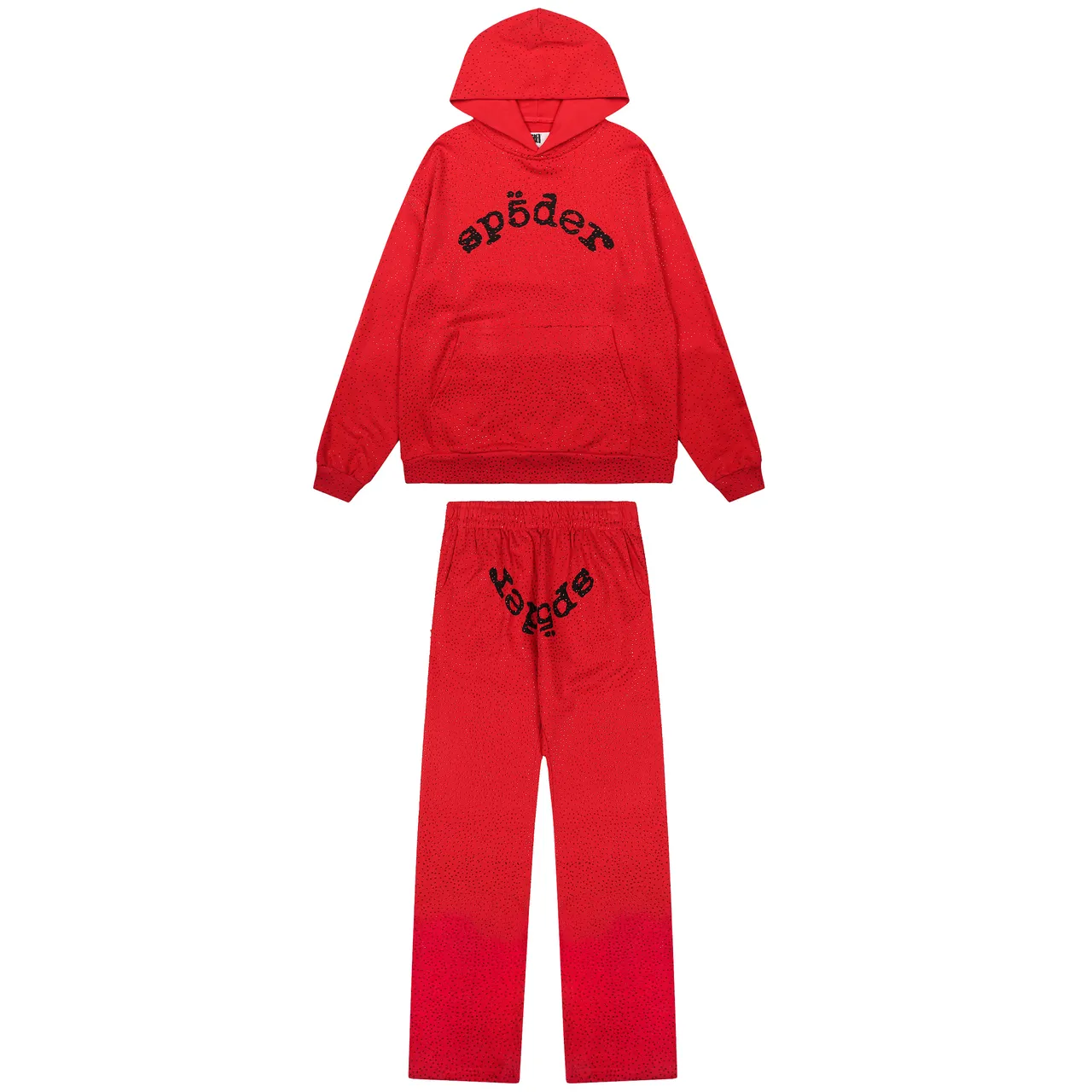 Sp5der Red Perforated Fabric Texture Arched Embroidered Logo Tracksuit