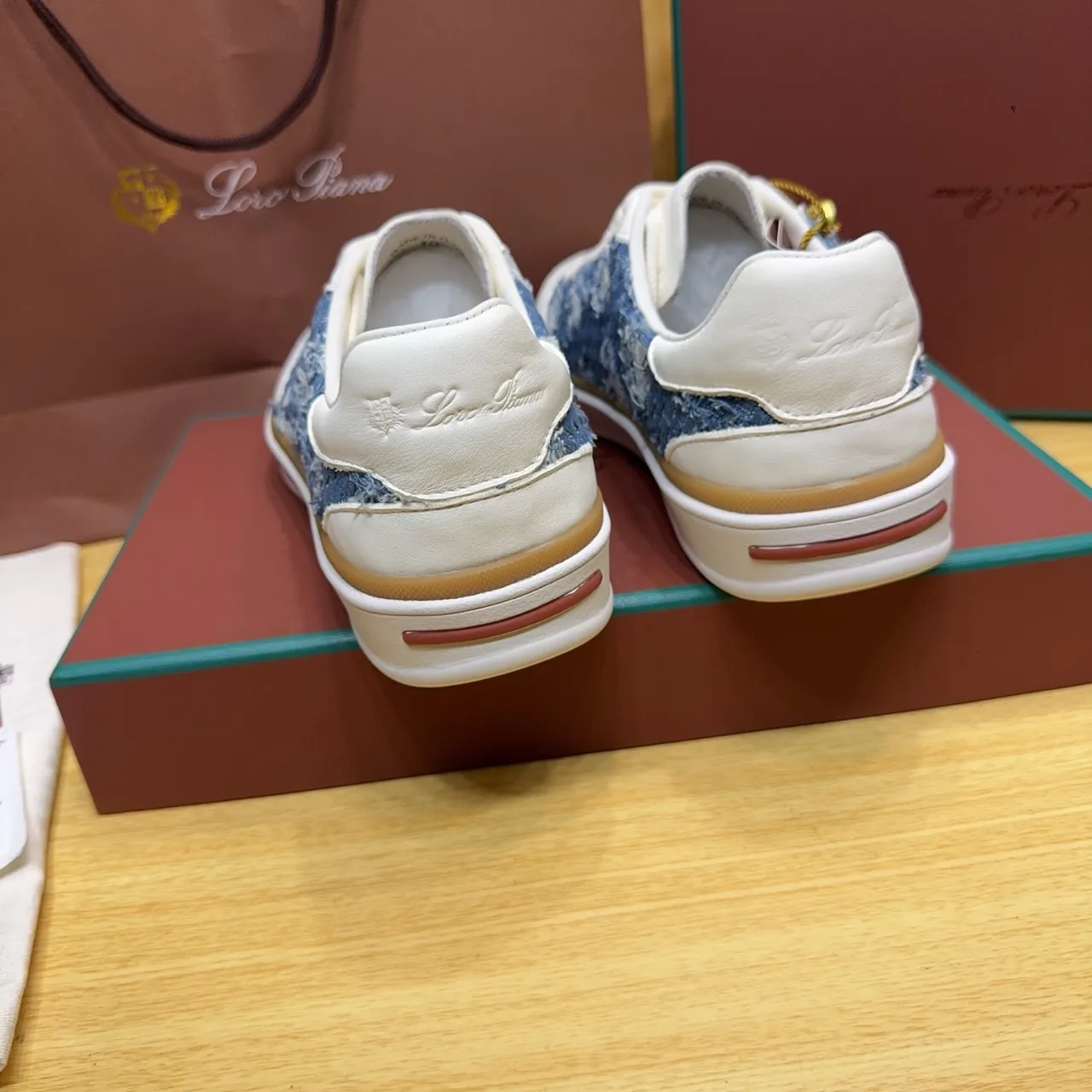 Loro Piana Denim-Textured White and Blue Lifestyle Sneakers