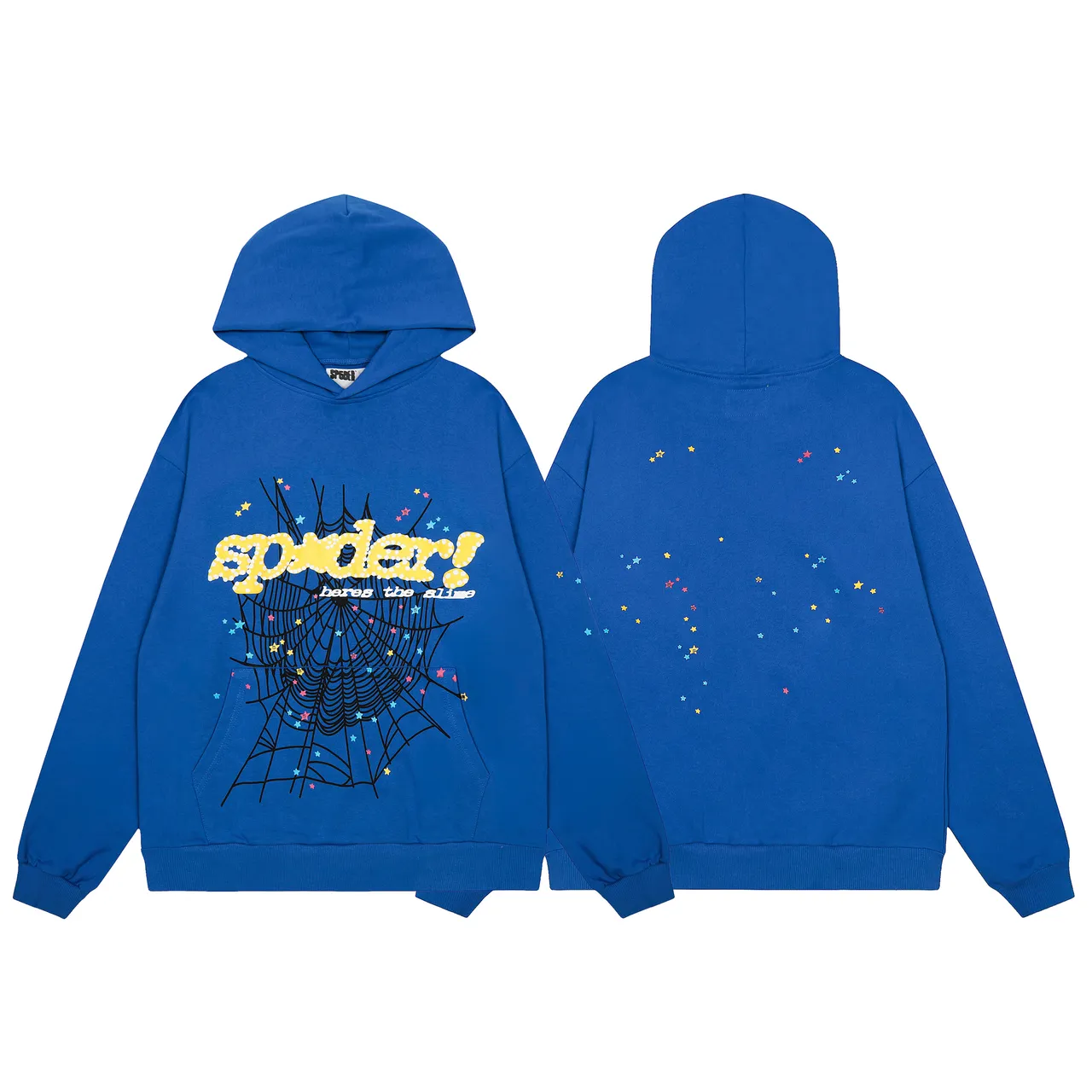 Sp5der Spider! Here's The Slime Blue Multicolor Oversized Fit Graphic-Print Tracksuit