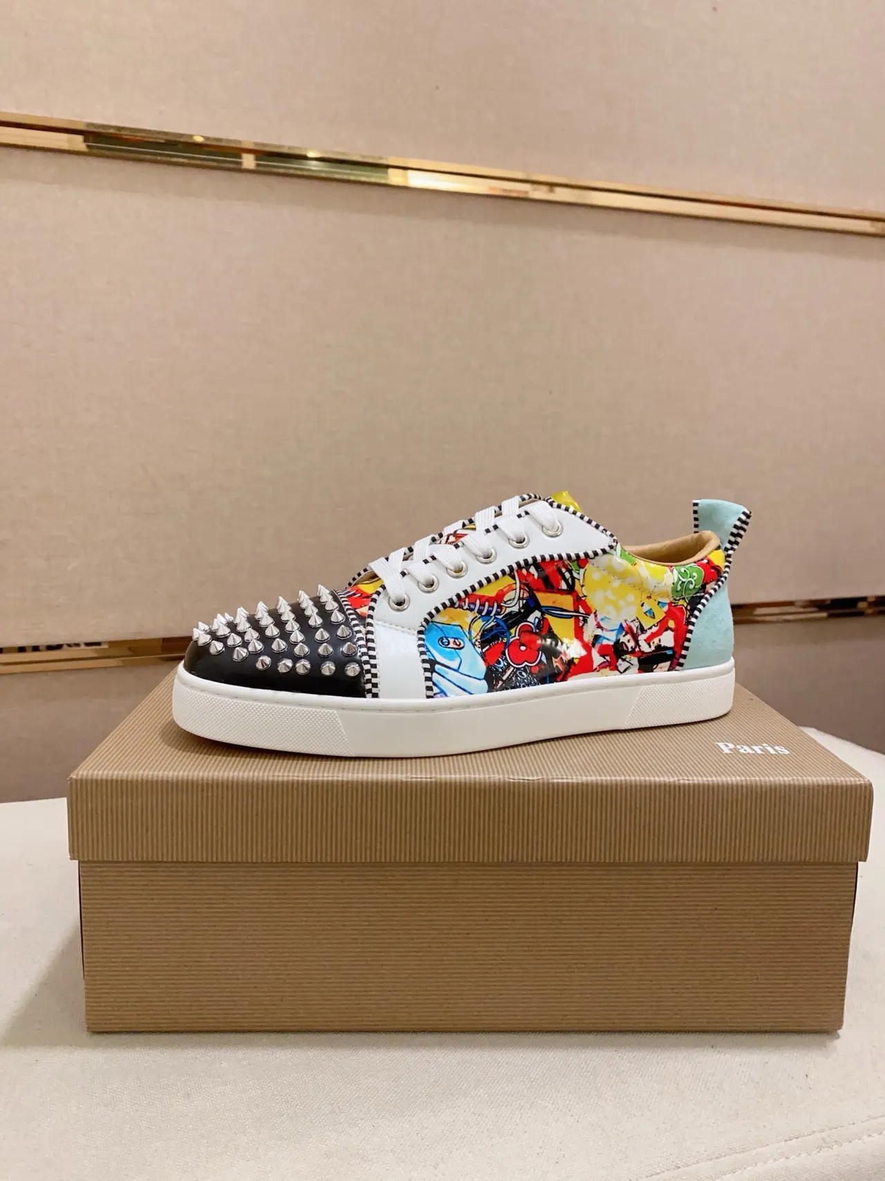 Christian Louboutin Spiked Toe Multicolor Graffiti Print Lifestyle Sneakers