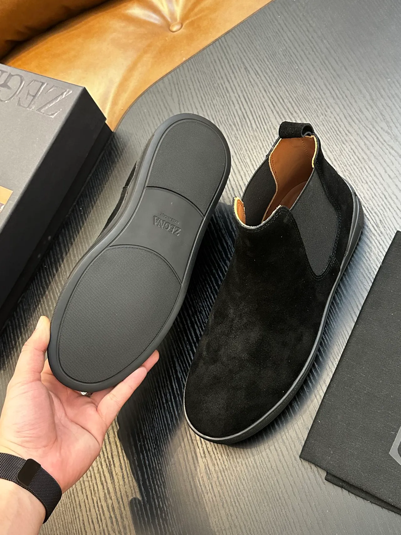 Zegna Black Suede Chelsea Boots
