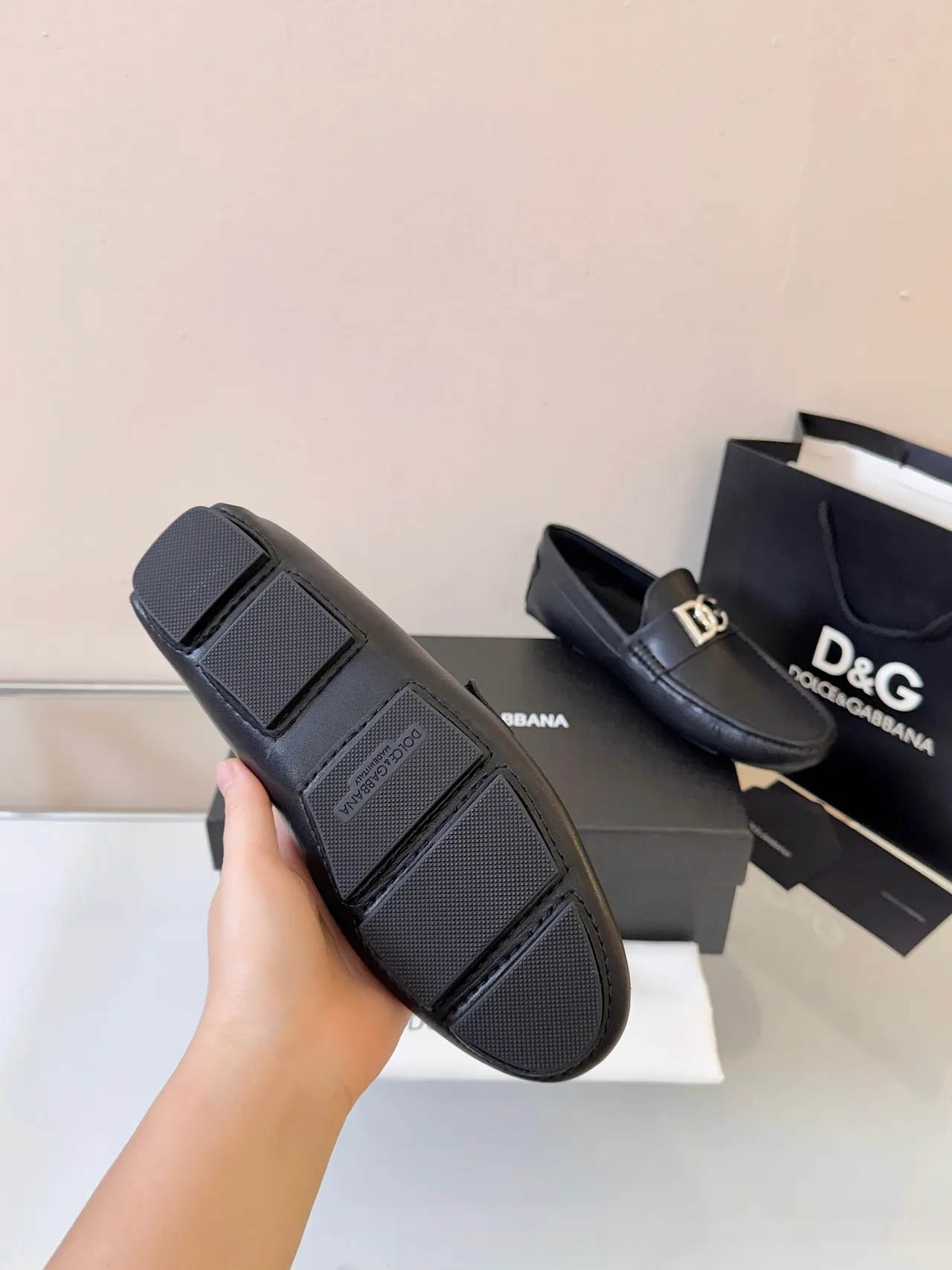 Dolce & Gabbana DG Loafer Black Leather Metal Buckle Loafers