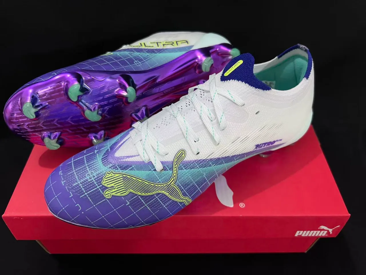 Puma Nitro Purple White Low-Cut Knit Upper Gradient Firm-Ground Soccer Shoes