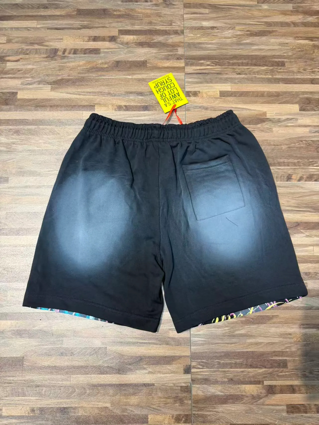 Black Graphic-Print Drawstring Waist Shorts