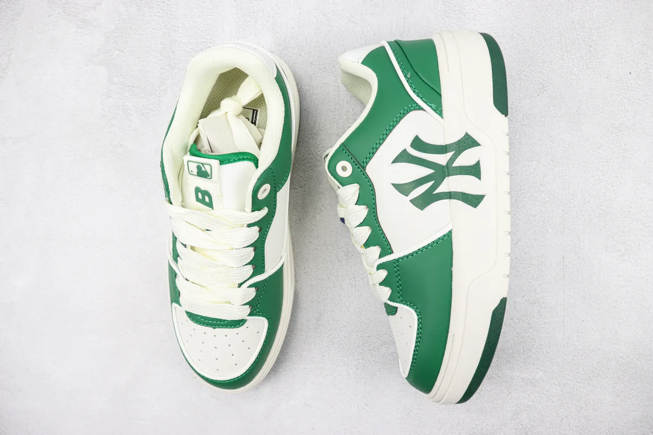New Era Green White Platform Sole Leather-Paneled Upper Lifestyle Sneakers