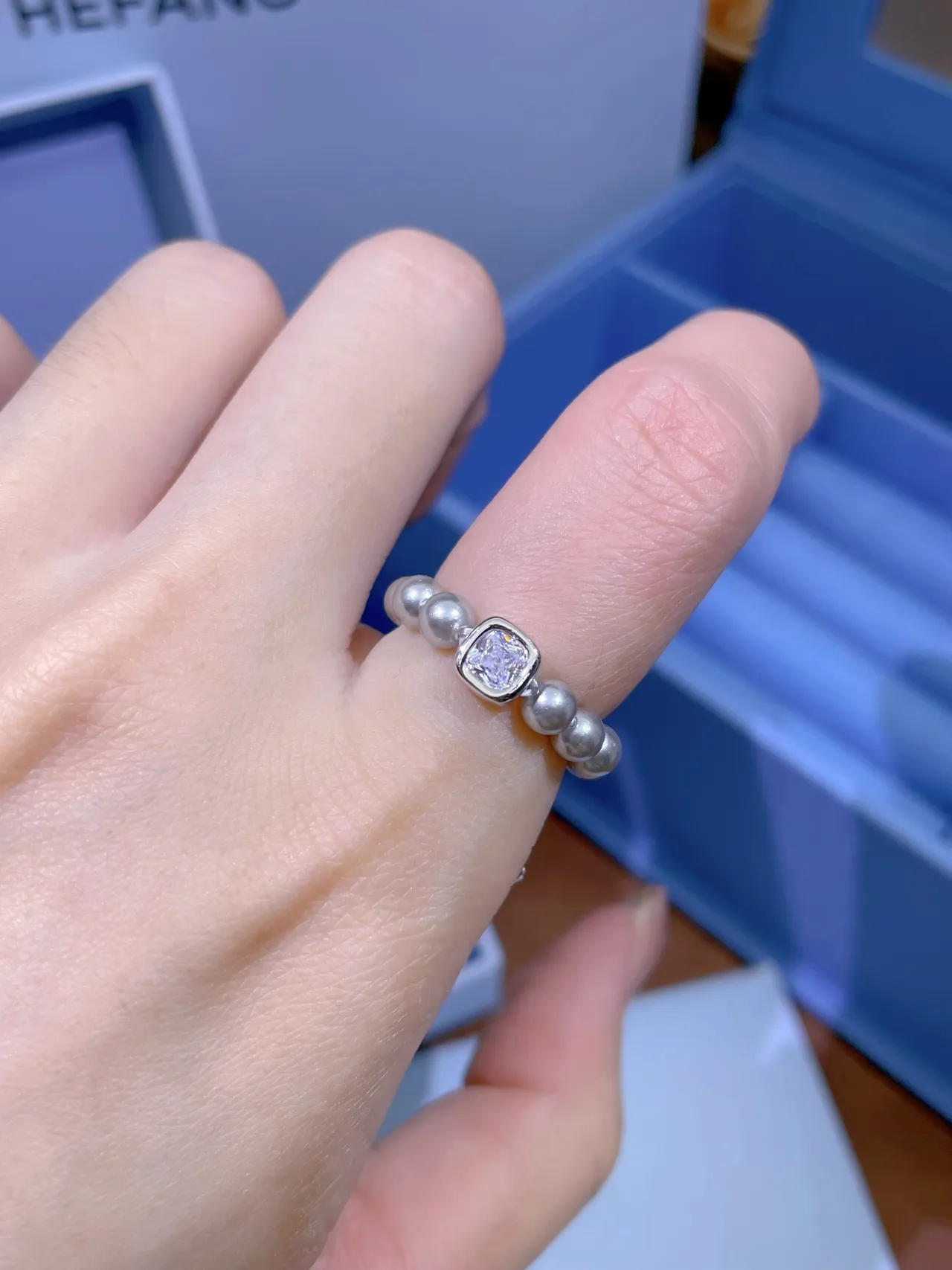 Tiffany & Co. Gray Pearl and Cushion-Cut Stone Ring