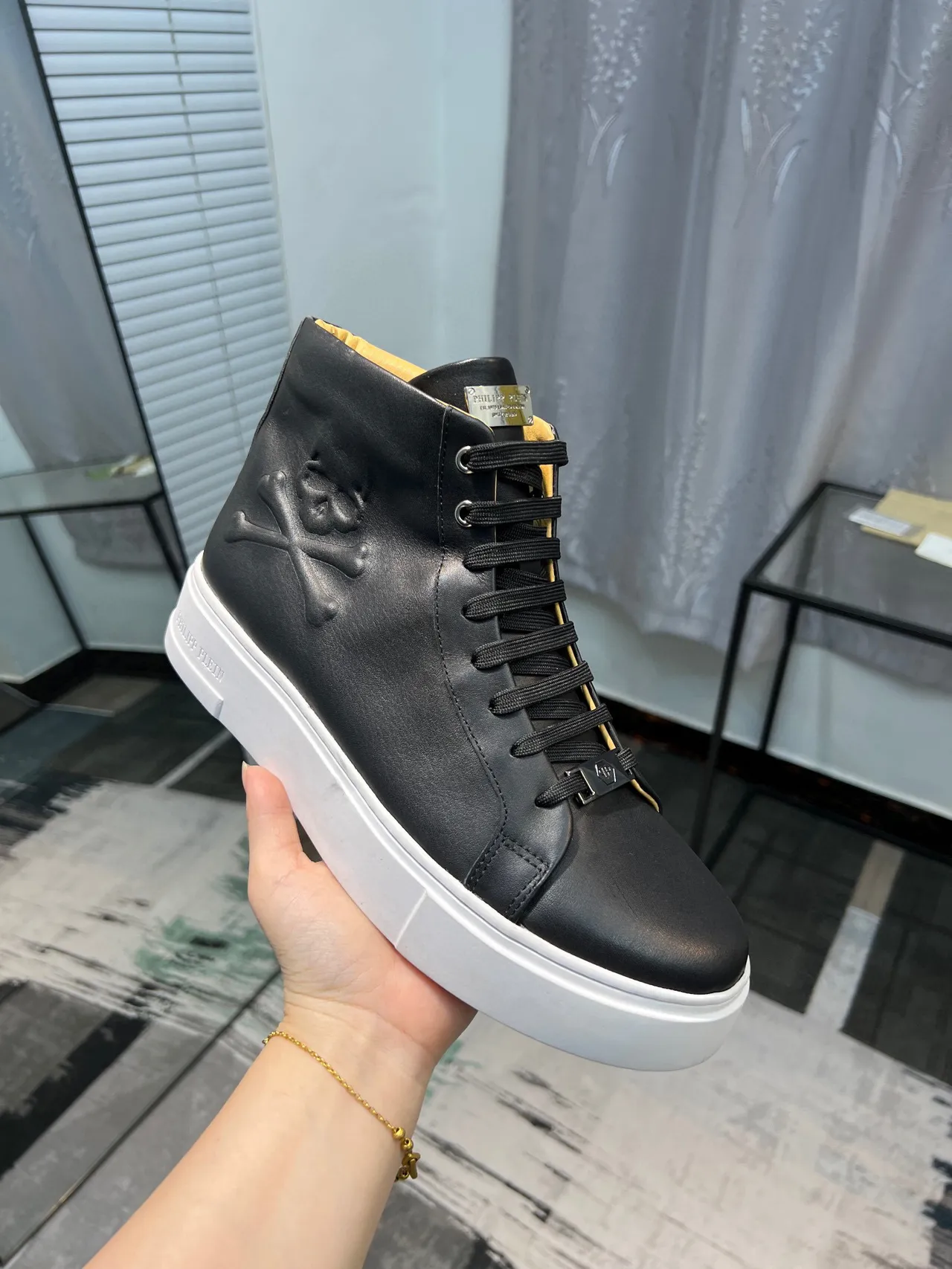 Philipp Plein Black White High-Top Leather Upper Lifestyle Sneakers
