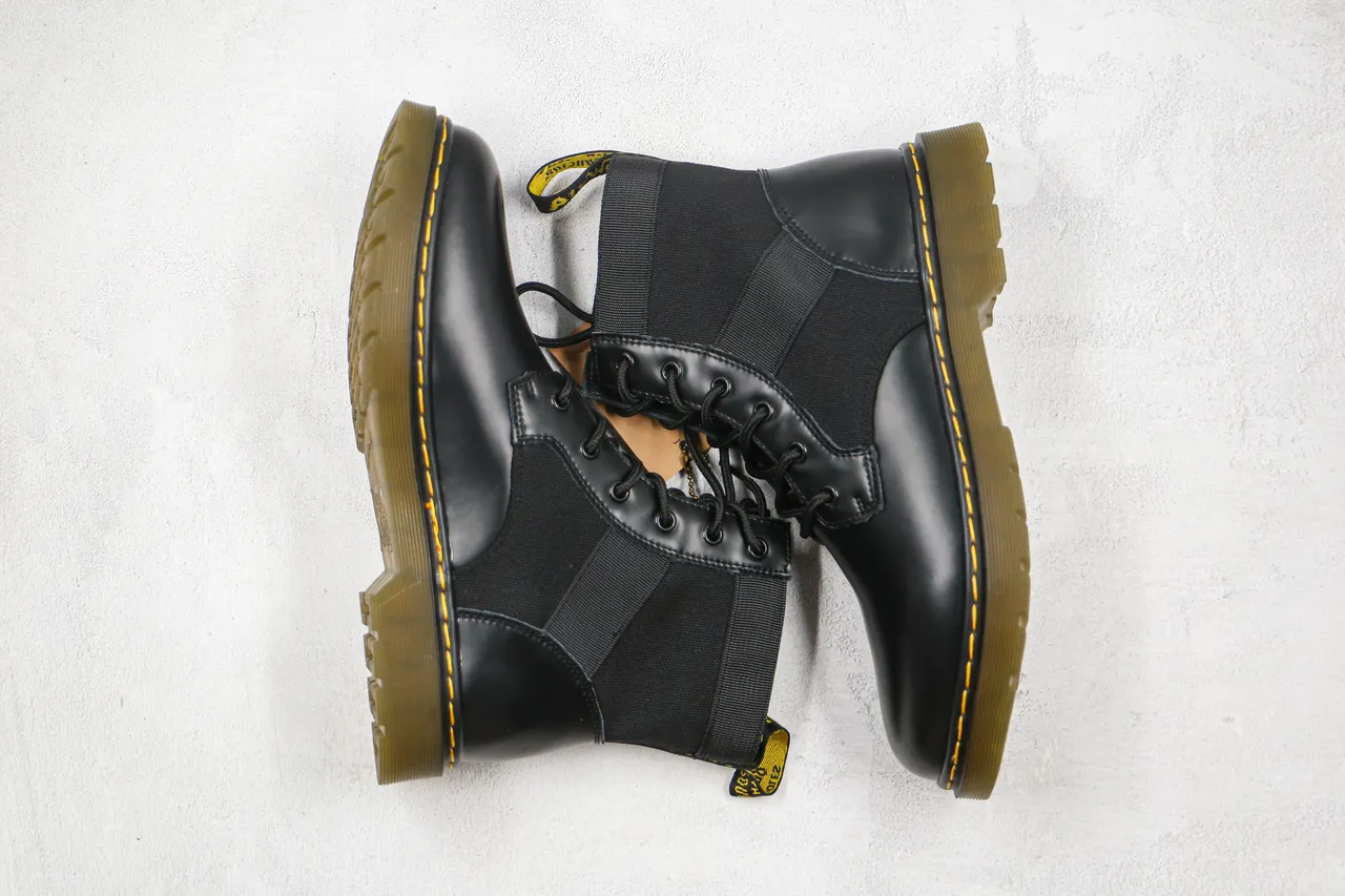 Dr. Martens Black Mixed-Material Lace-Up Ankle Boot