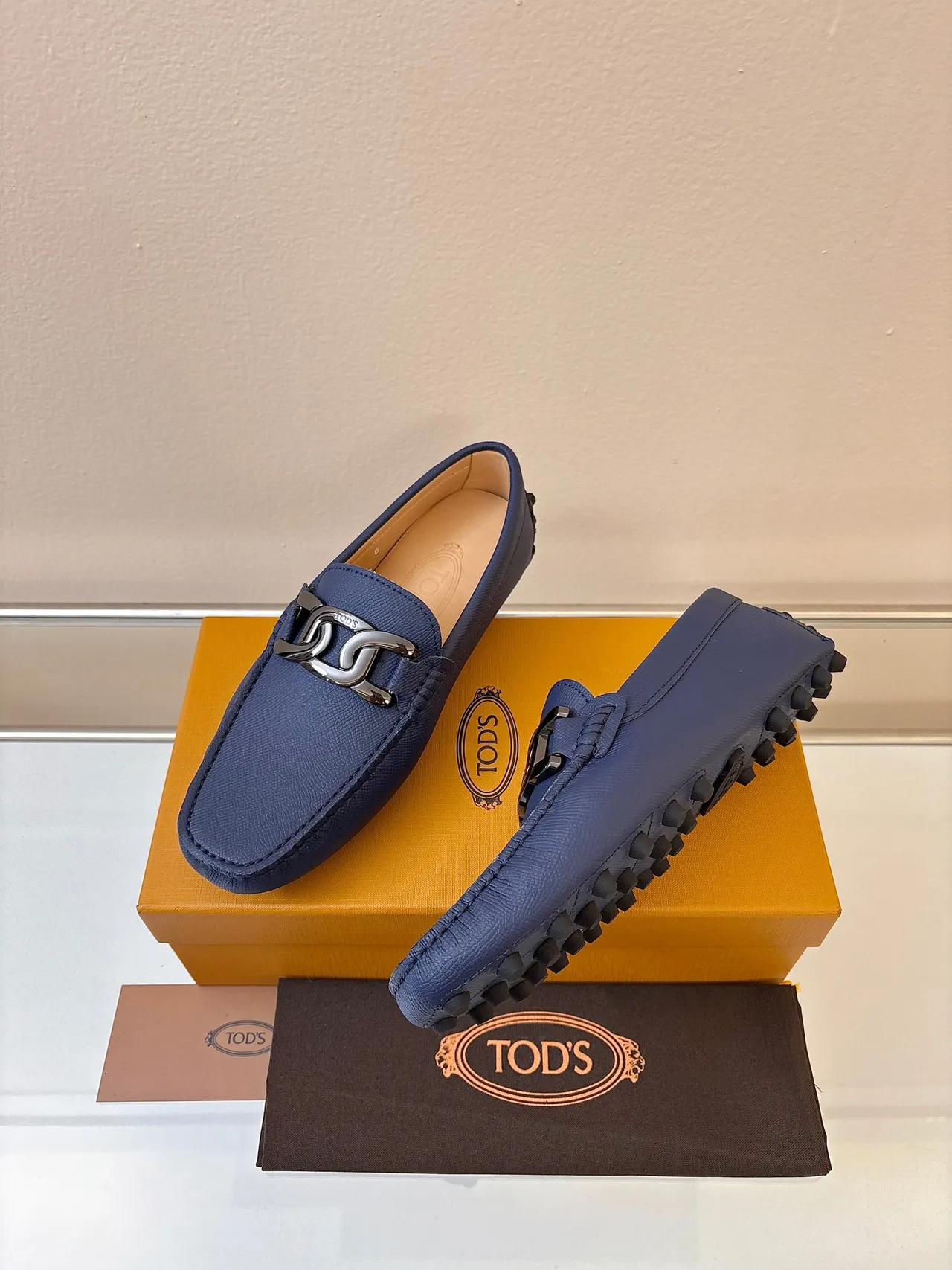 Tod's Horsebit Loafer Navy Blue Pebble-Sole Leather Loafers